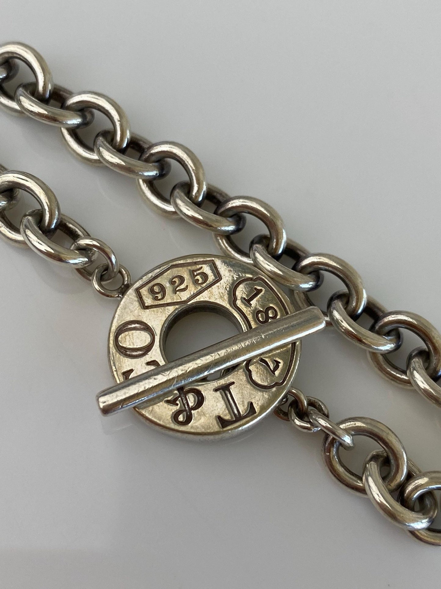 Tiffany & Co. Solid Sterling Silver Rolo Chain Toggle Bracelet - 7.25 Inches