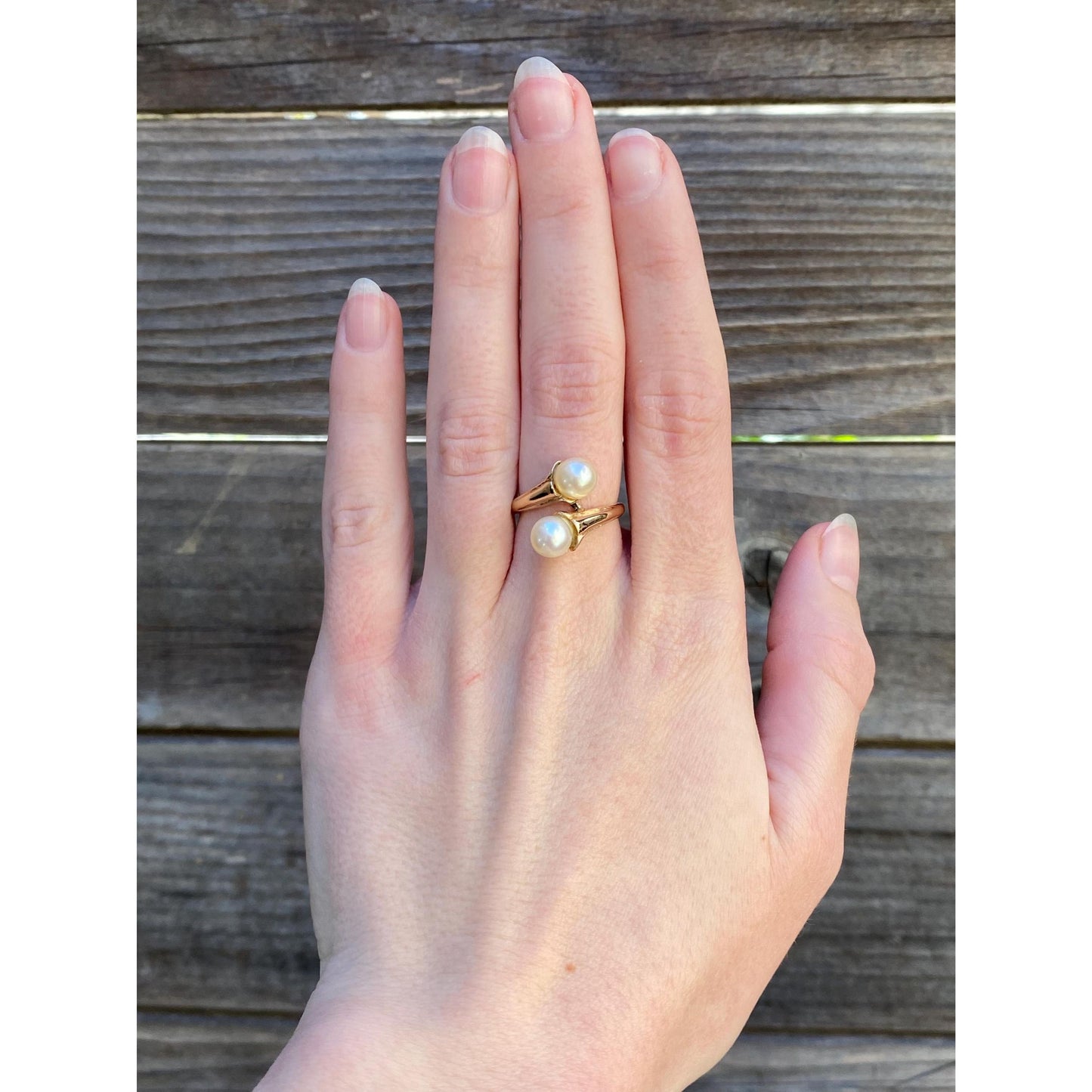 Solid 14k Yellow Gold Pearl Bypass Ring - Size 5.75