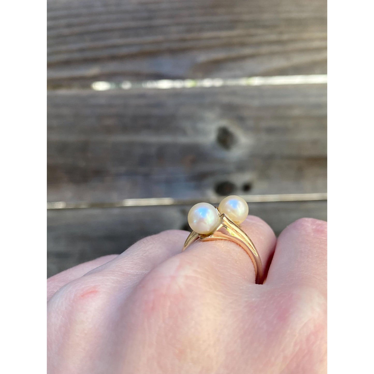 Solid 14k Yellow Gold Pearl Bypass Ring - Size 5.75