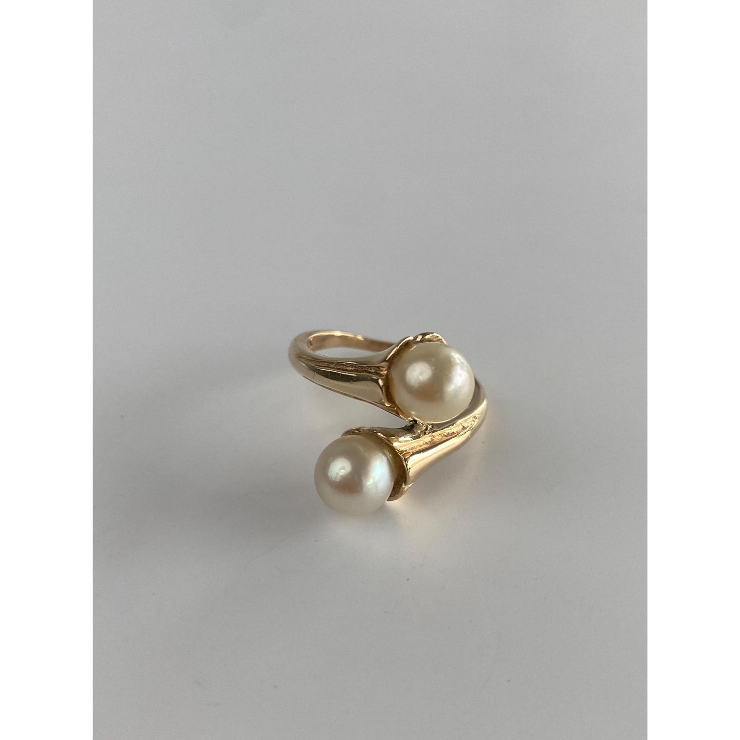 Solid 14k Yellow Gold Pearl Bypass Ring - Size 5.75