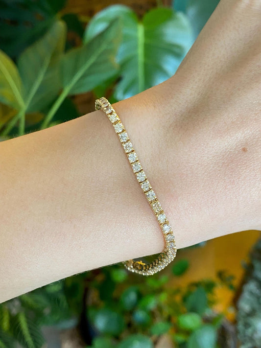Vintage Solid 14k Yellow Gold Diamond Link Bracelet - 7 Inches