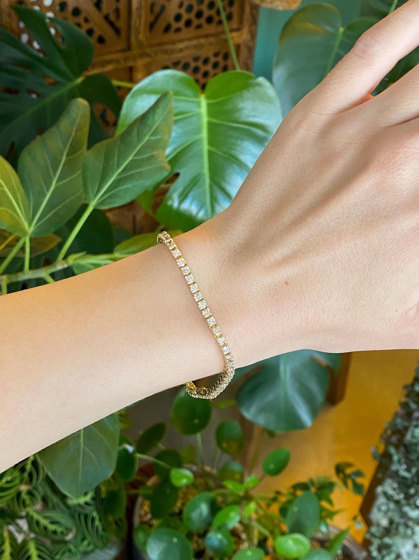 Vintage Solid 14k Yellow Gold Diamond Link Bracelet - 7 Inches