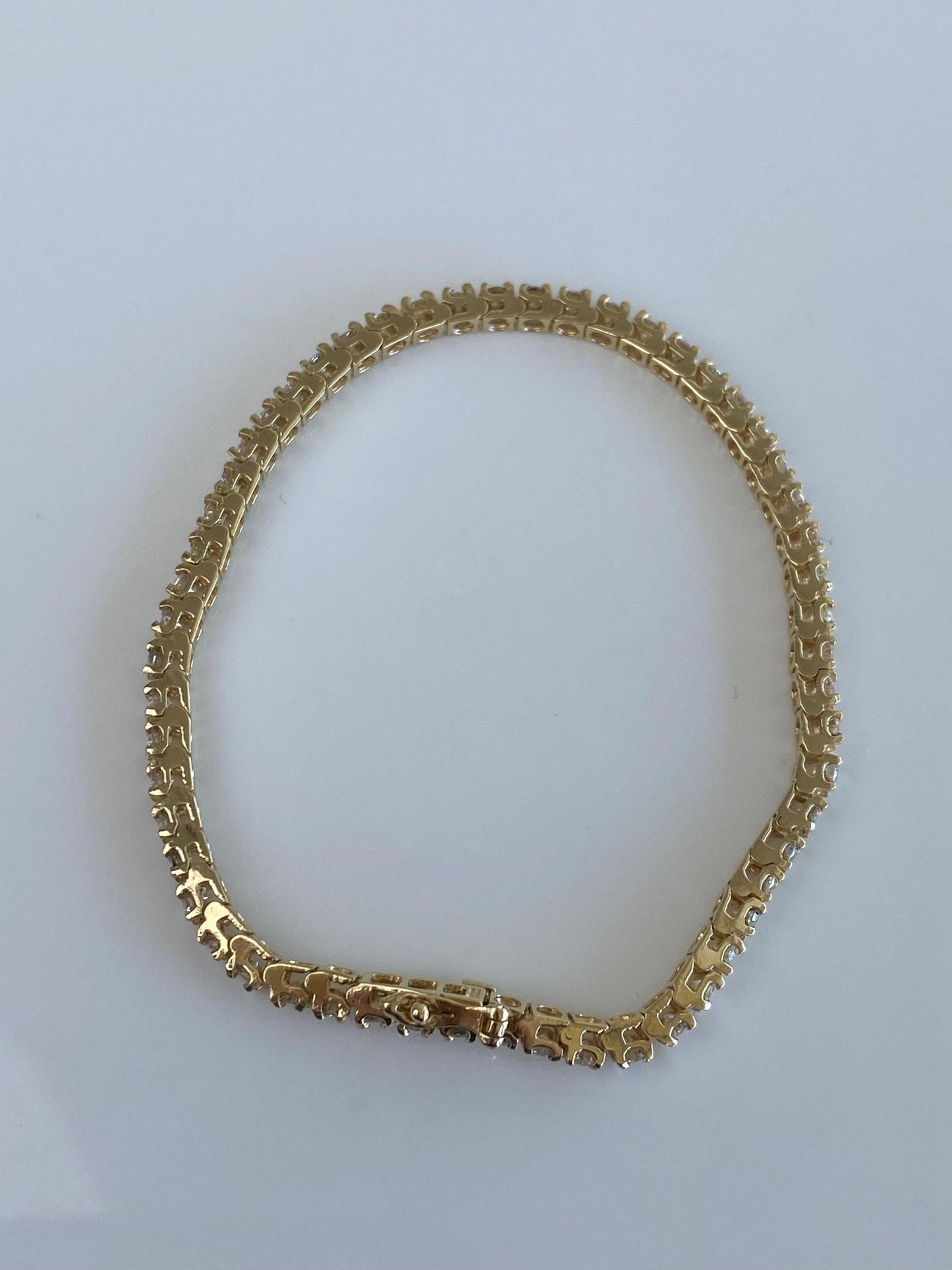 Vintage Solid 14k Yellow Gold Diamond Link Bracelet - 7 Inches