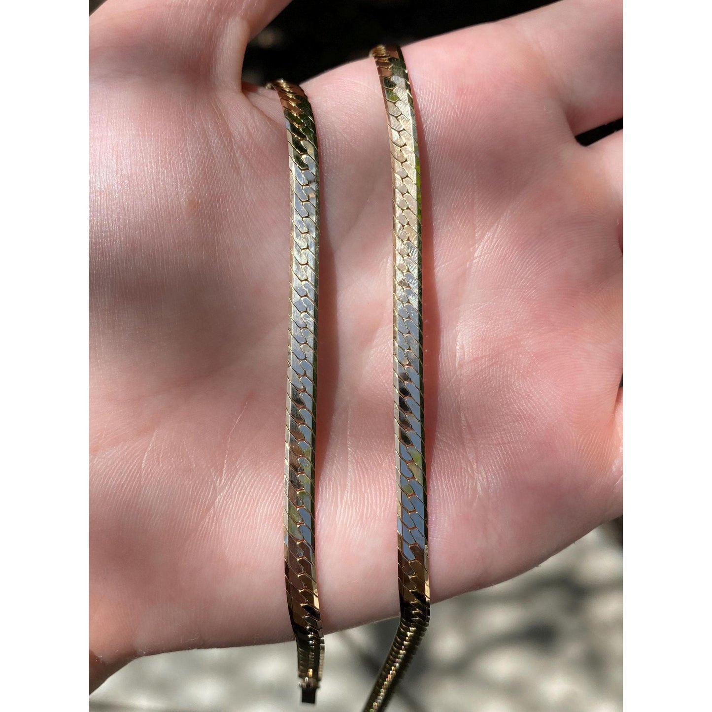 Vintage Solid 14k Yellow Gold Herringbone Chain Necklace - 20.25 inches