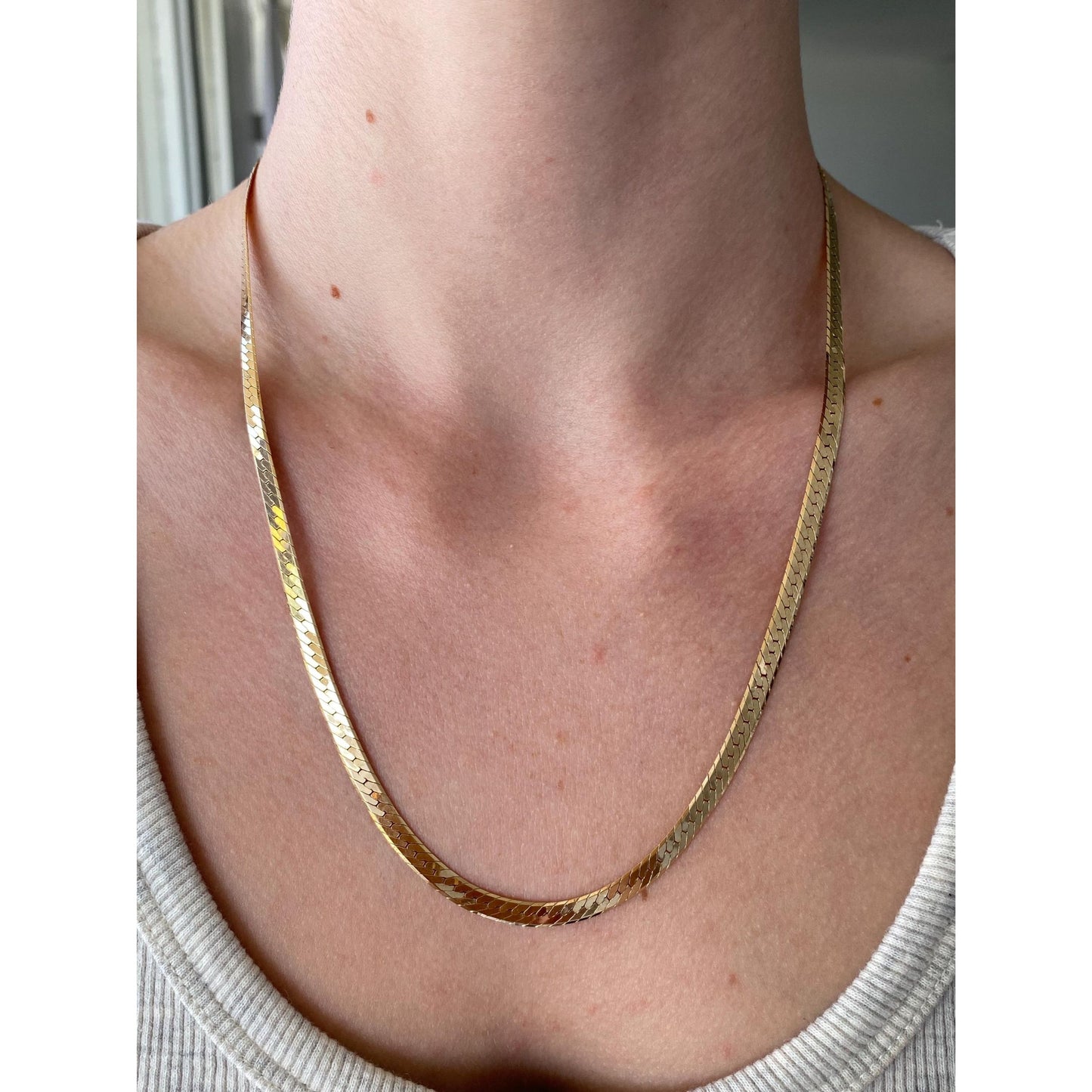Vintage Solid 14k Yellow Gold Herringbone Chain Necklace - 20.25 inches