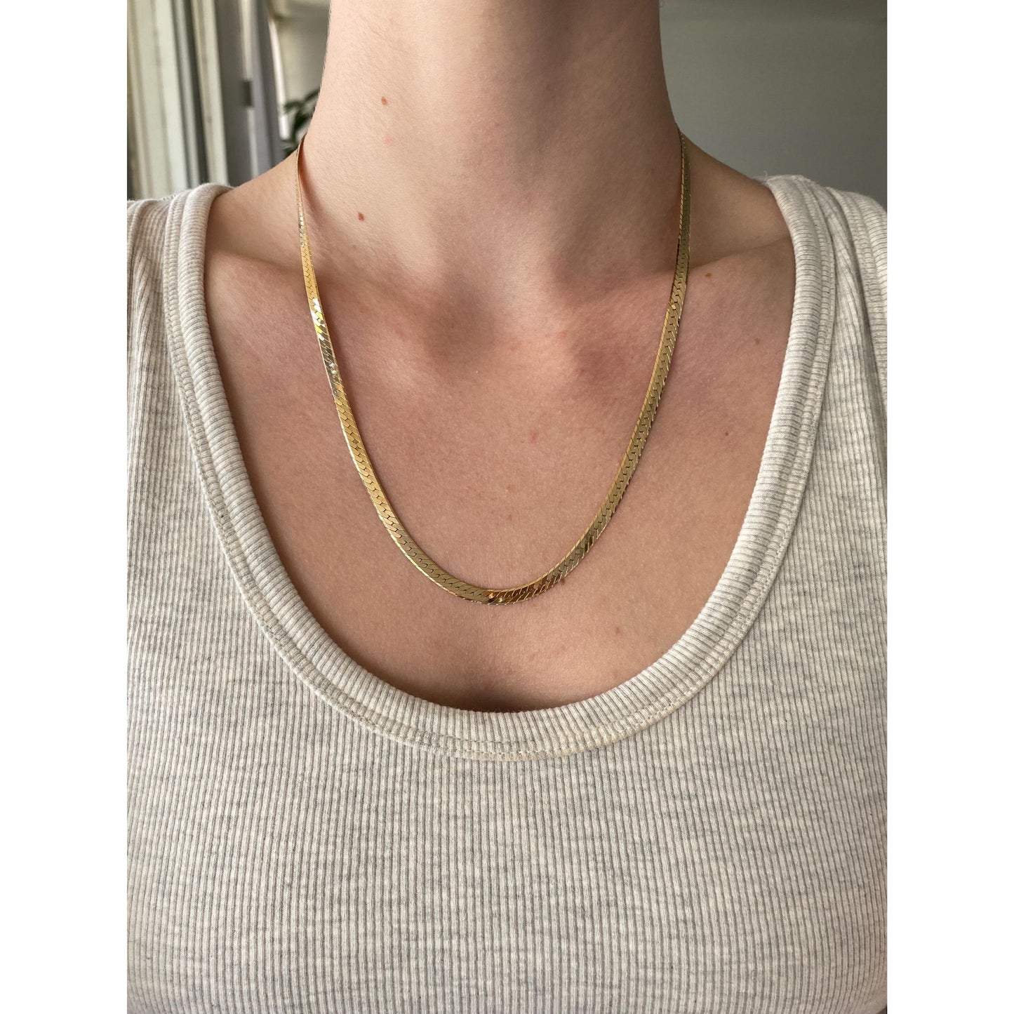 Vintage Solid 14k Yellow Gold Herringbone Chain Necklace - 20.25 inches