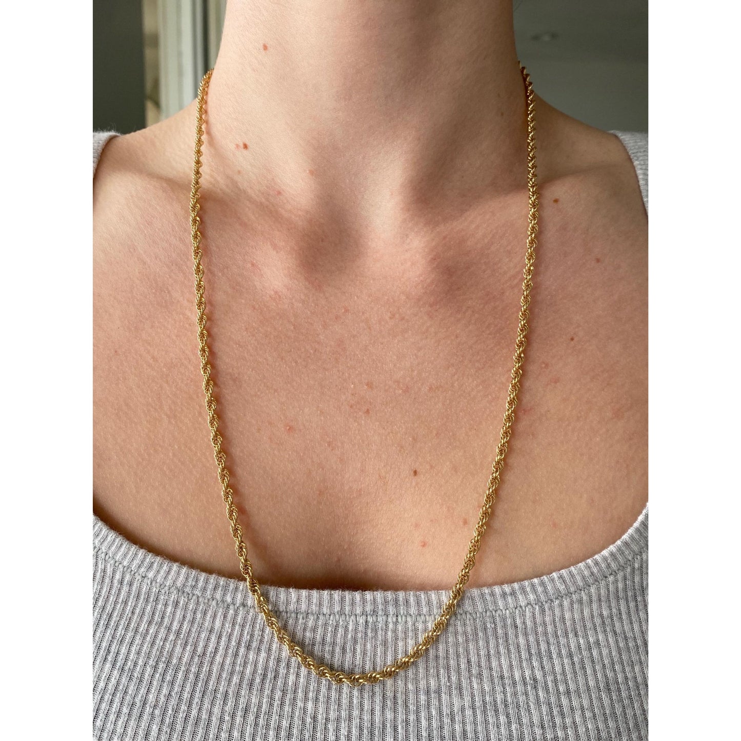 Vintage Solid 14k Yellow Gold Rope Chain Necklace - 24.5 inches