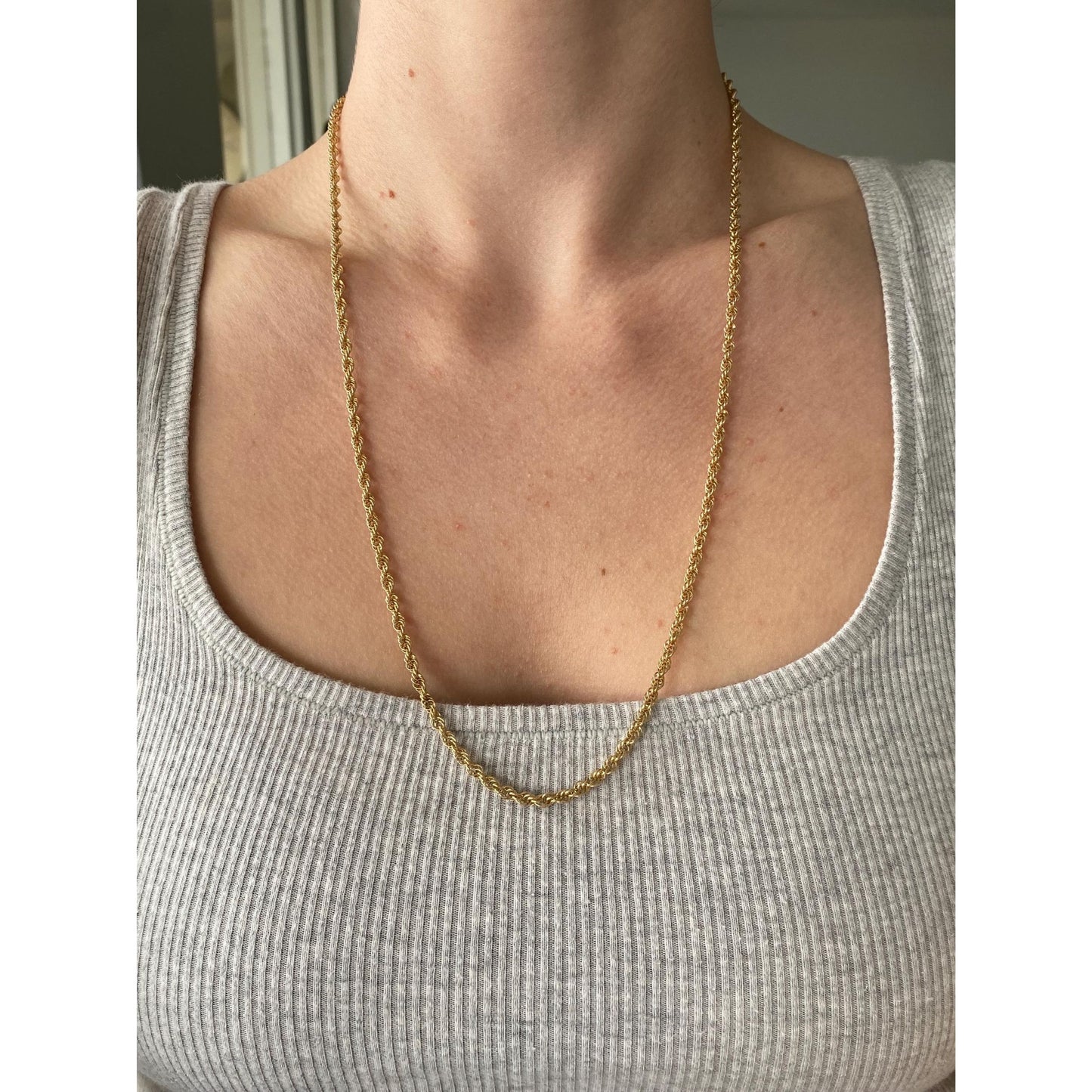 Vintage Solid 14k Yellow Gold Rope Chain Necklace - 24.5 inches