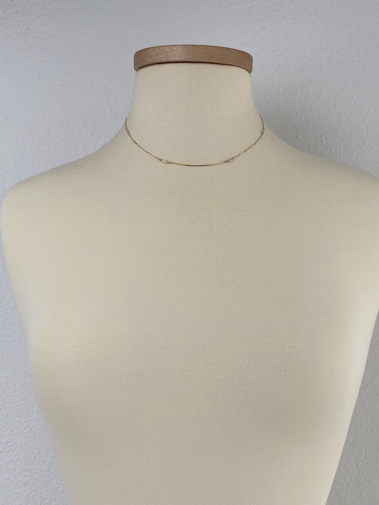 Vintage Solid 14k Yellow Gold Pearl Station Serpentine Chain Necklace - 16.75 inches