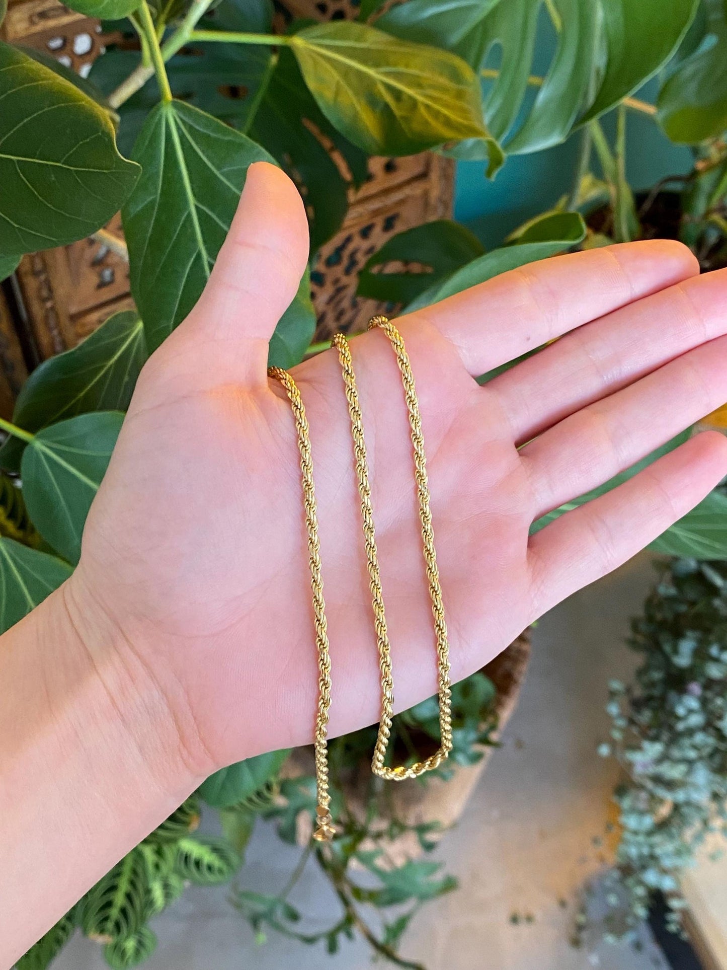 Vintage Solid 14k Yellow Gold Rope Chain Necklace - 24 inches