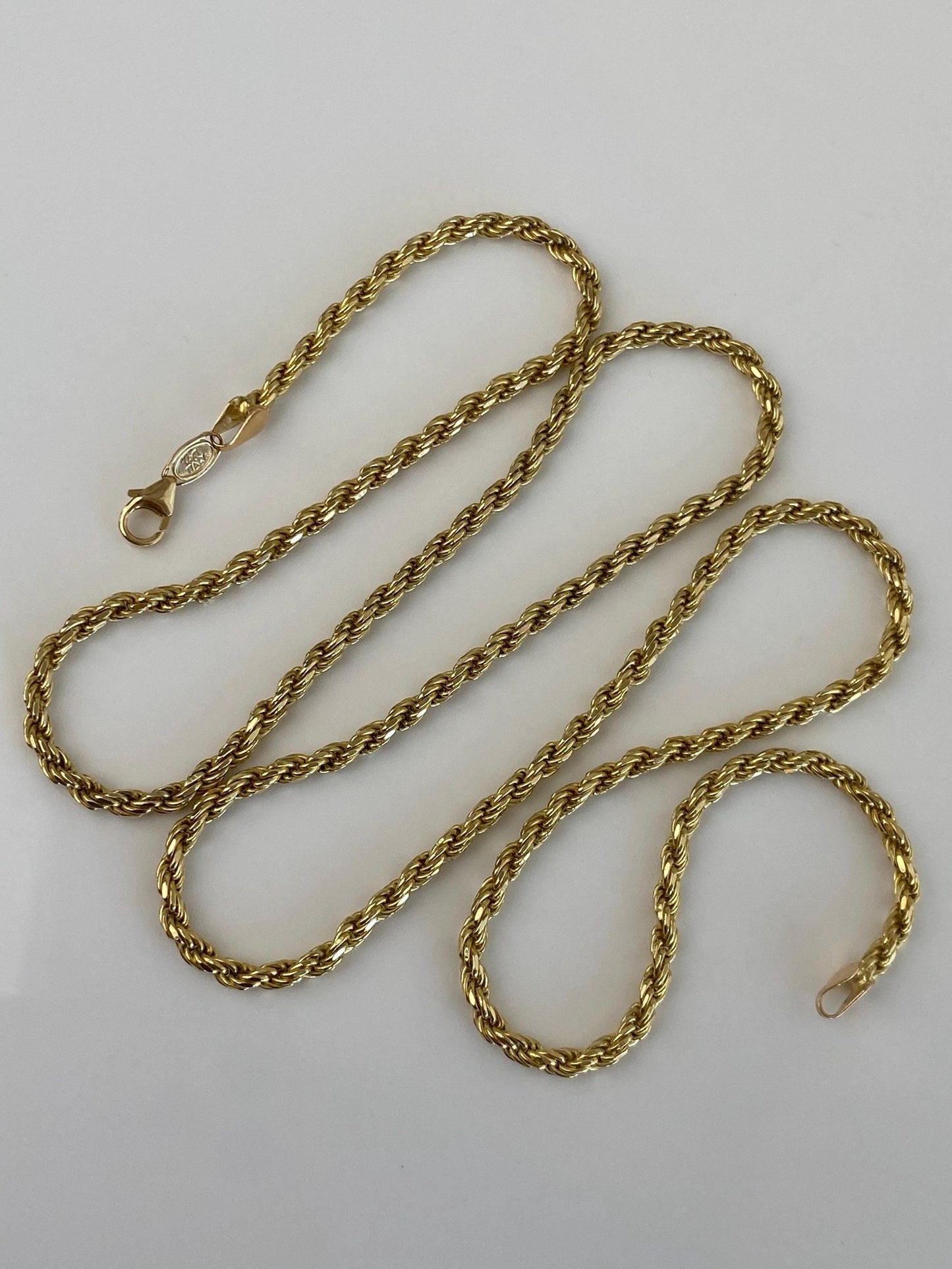 Vintage Solid 14k Yellow Gold Rope Chain Necklace - 24 inches