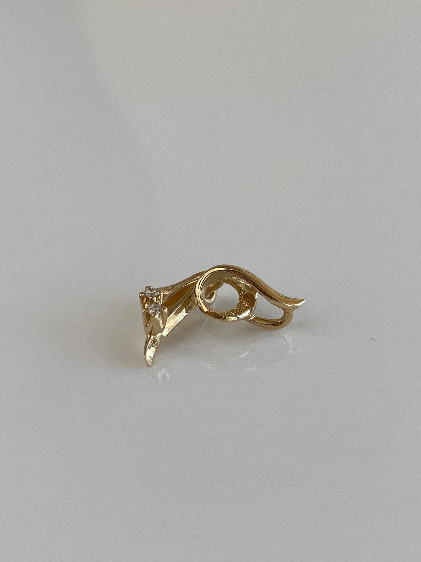 Solid 14k Yellow Gold Satin Shiny Clear Sapphire Slide Charm