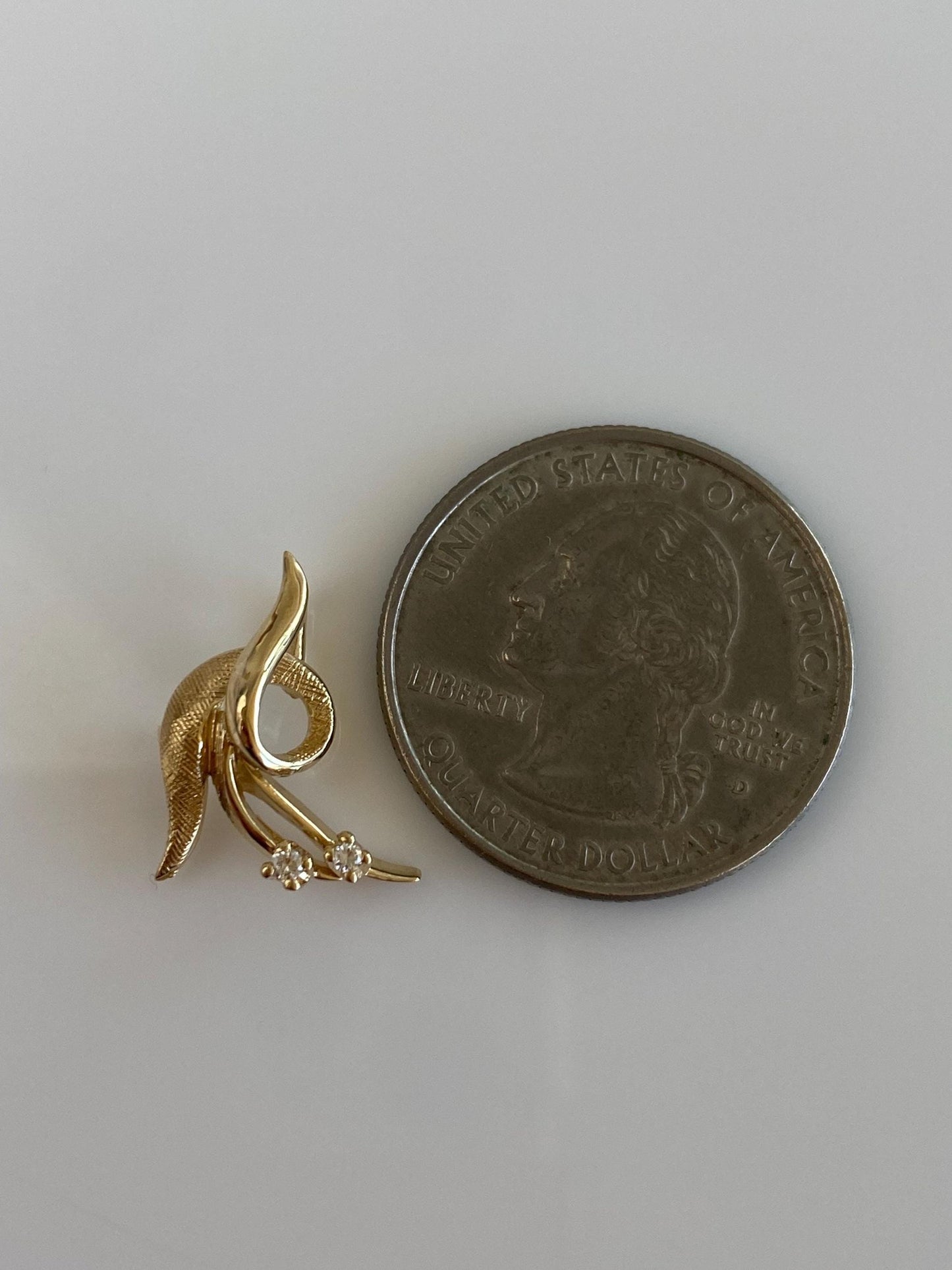 Solid 14k Yellow Gold Satin Shiny Clear Sapphire Slide Charm