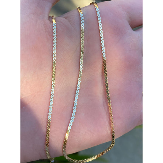 Vintage Solid 18k Yellow Gold Chunky Serpentine Chain Necklace - 16.25 inches