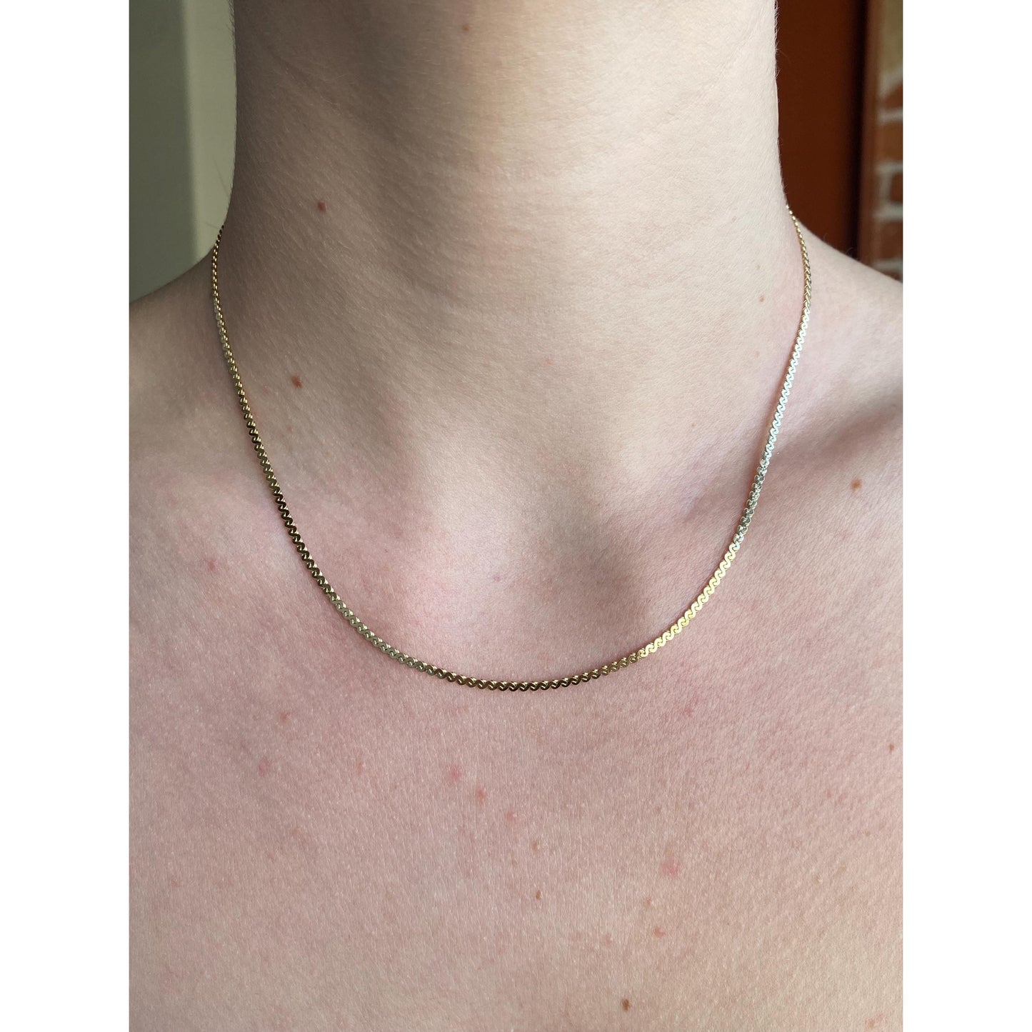 Vintage Solid 18k Yellow Gold Chunky Serpentine Chain Necklace - 16.25 inches