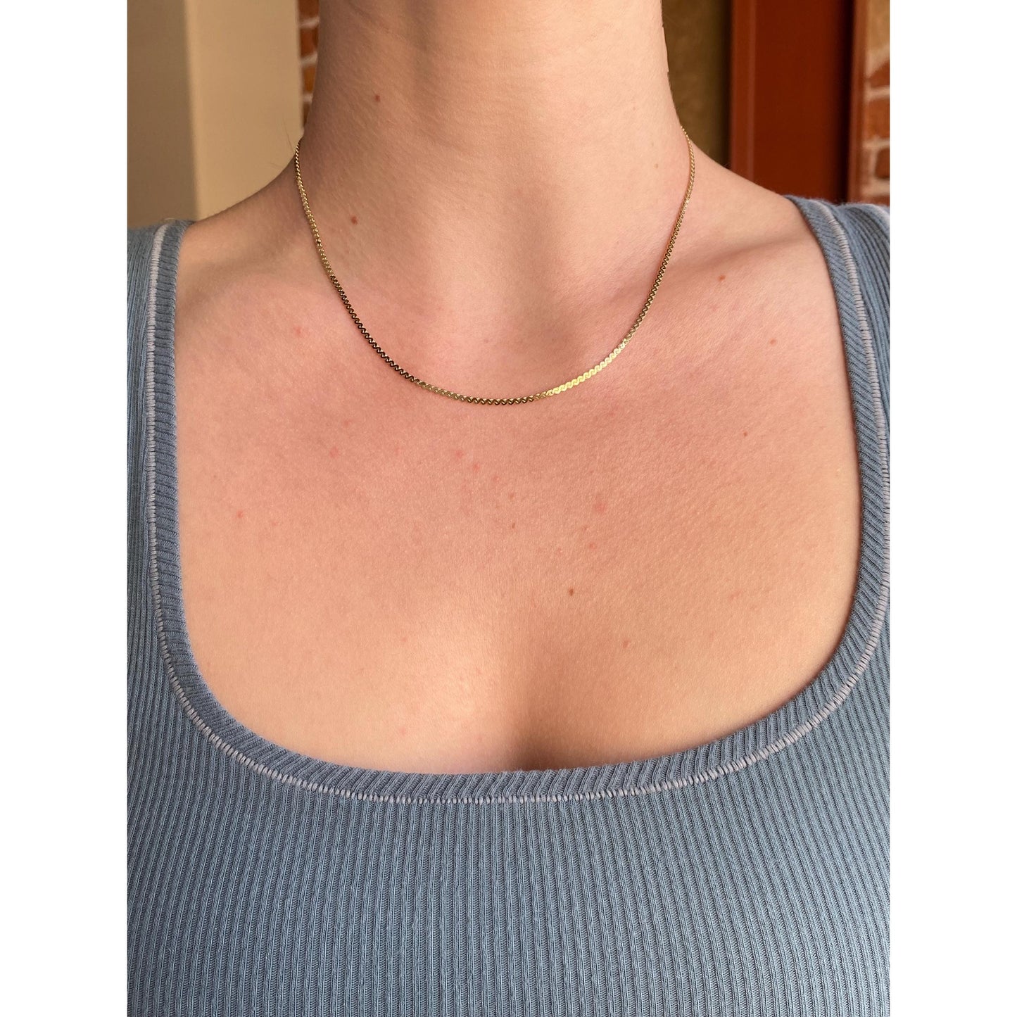 Vintage Solid 18k Yellow Gold Chunky Serpentine Chain Necklace - 16.25 inches