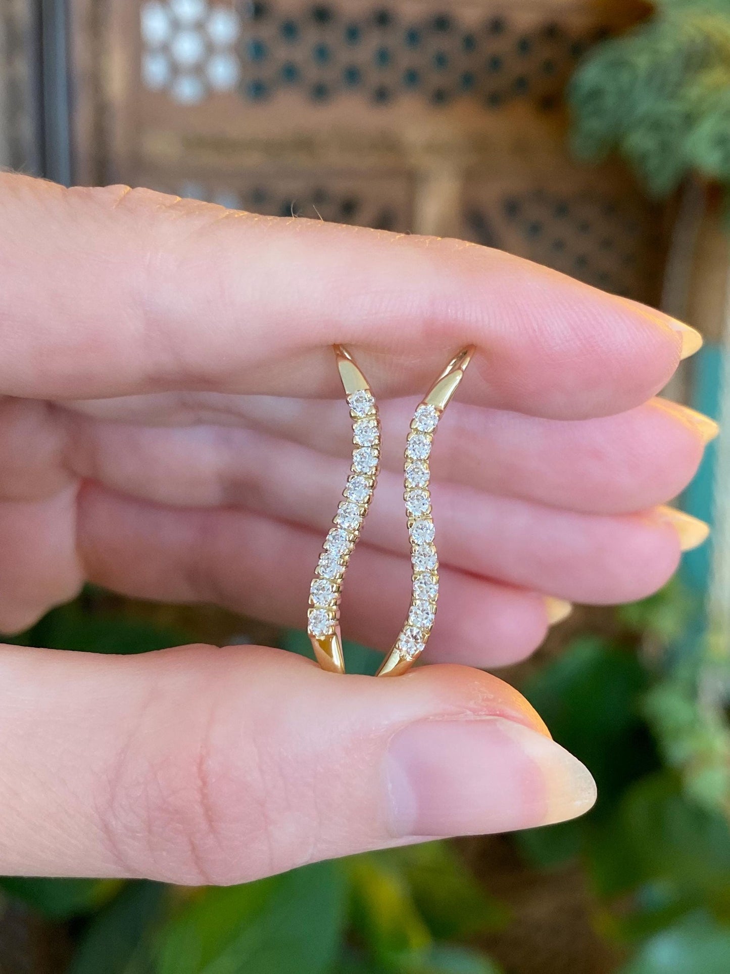 Vintage Solid 14k Yellow Gold Clear Cubic Zirconia Ear Climber Drop Earrings