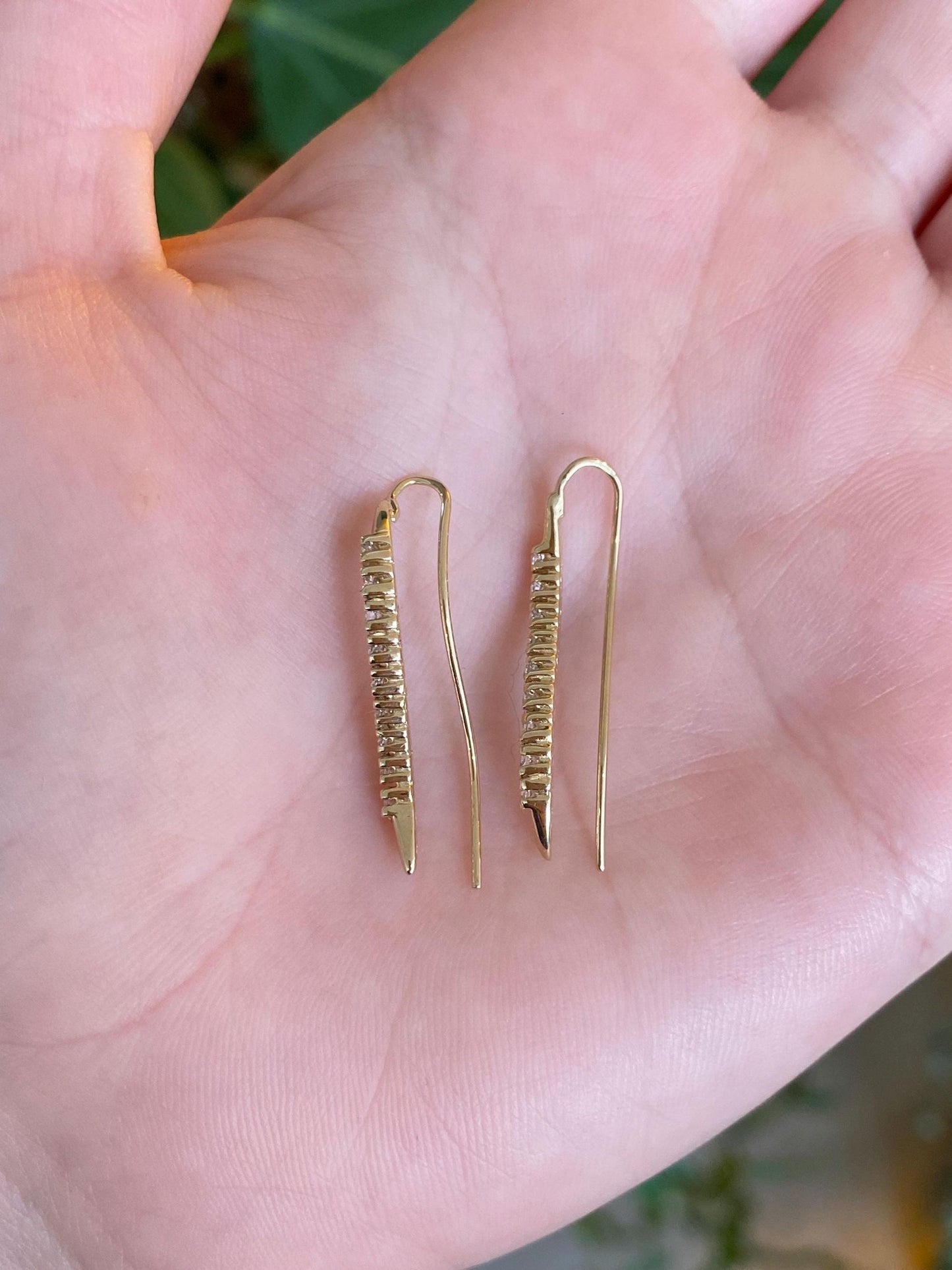 Vintage Solid 14k Yellow Gold Clear Cubic Zirconia Ear Climber Drop Earrings