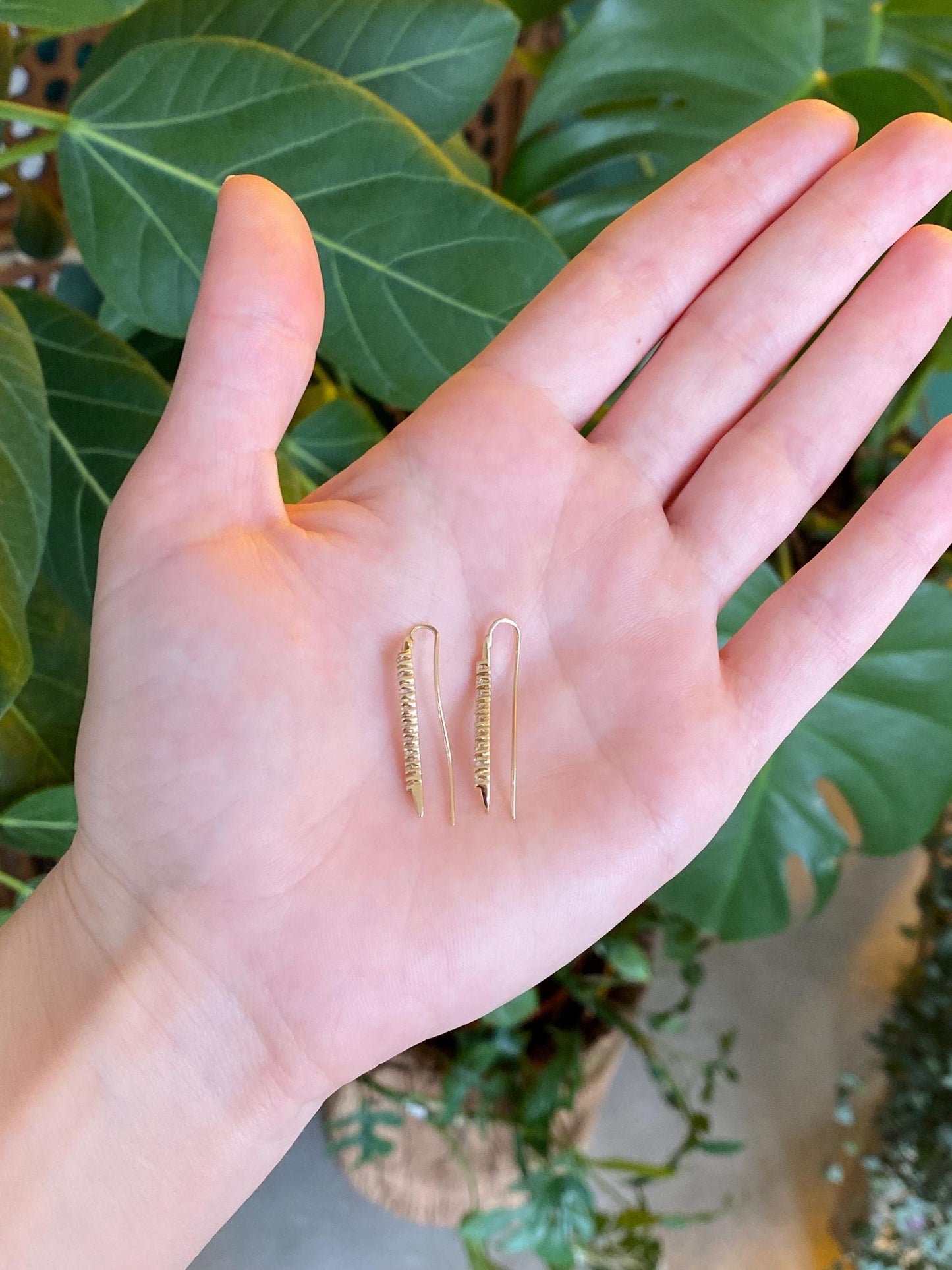 Vintage Solid 14k Yellow Gold Clear Cubic Zirconia Ear Climber Drop Earrings