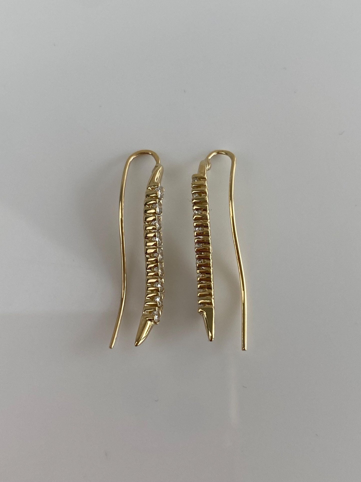 Vintage Solid 14k Yellow Gold Clear Cubic Zirconia Ear Climber Drop Earrings