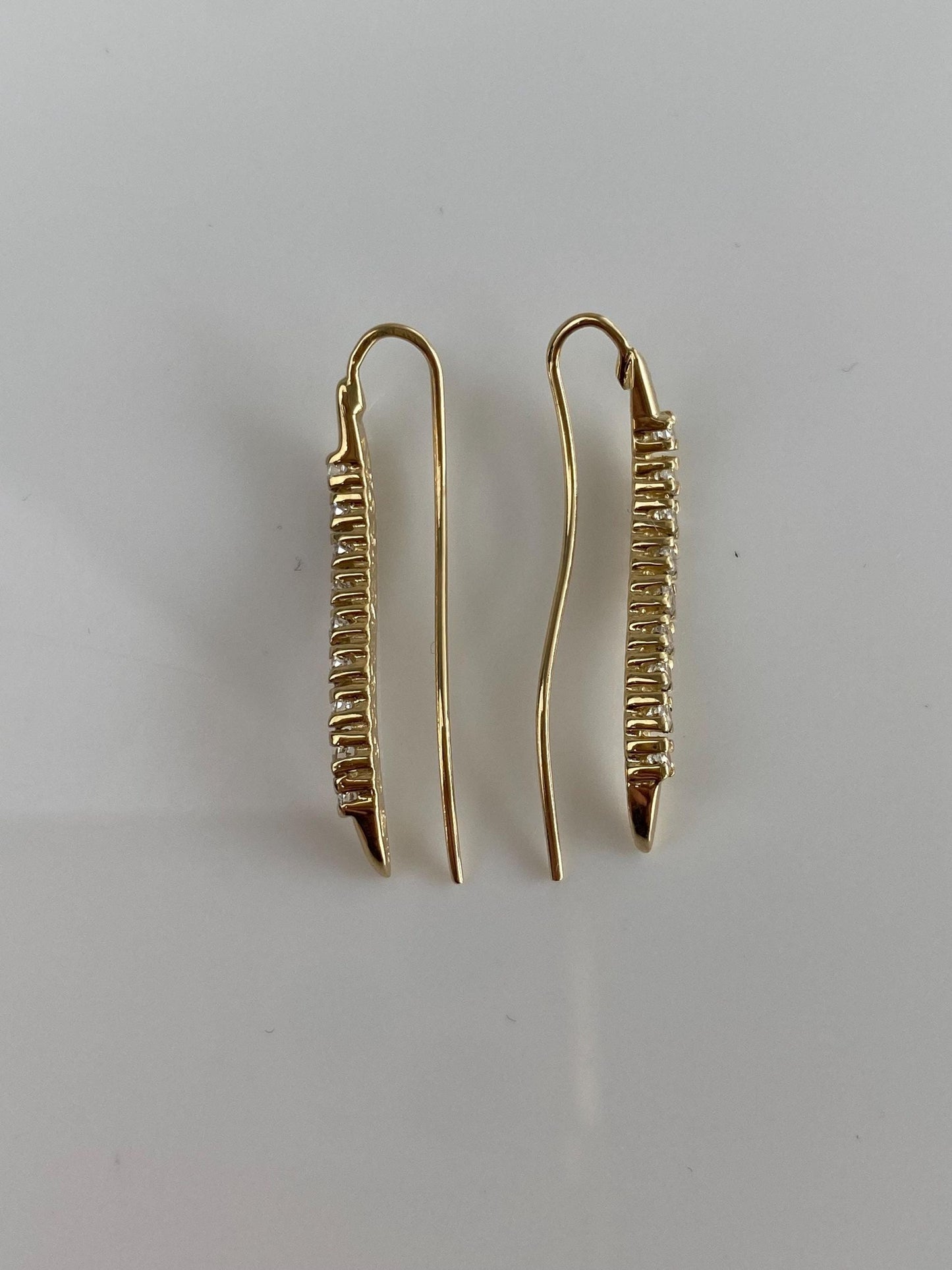 Vintage Solid 14k Yellow Gold Clear Cubic Zirconia Ear Climber Drop Earrings