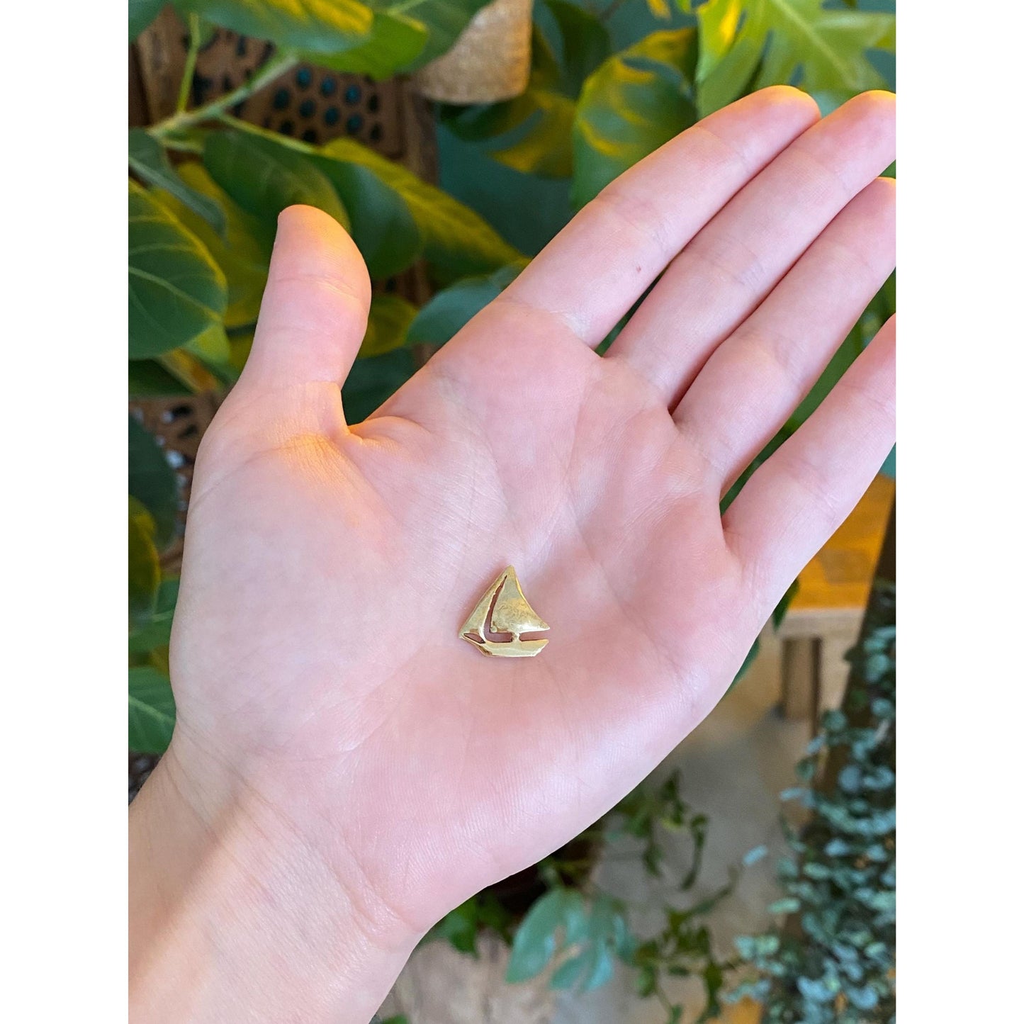 Solid 14k Yellow Gold Sailboat Slide Charm