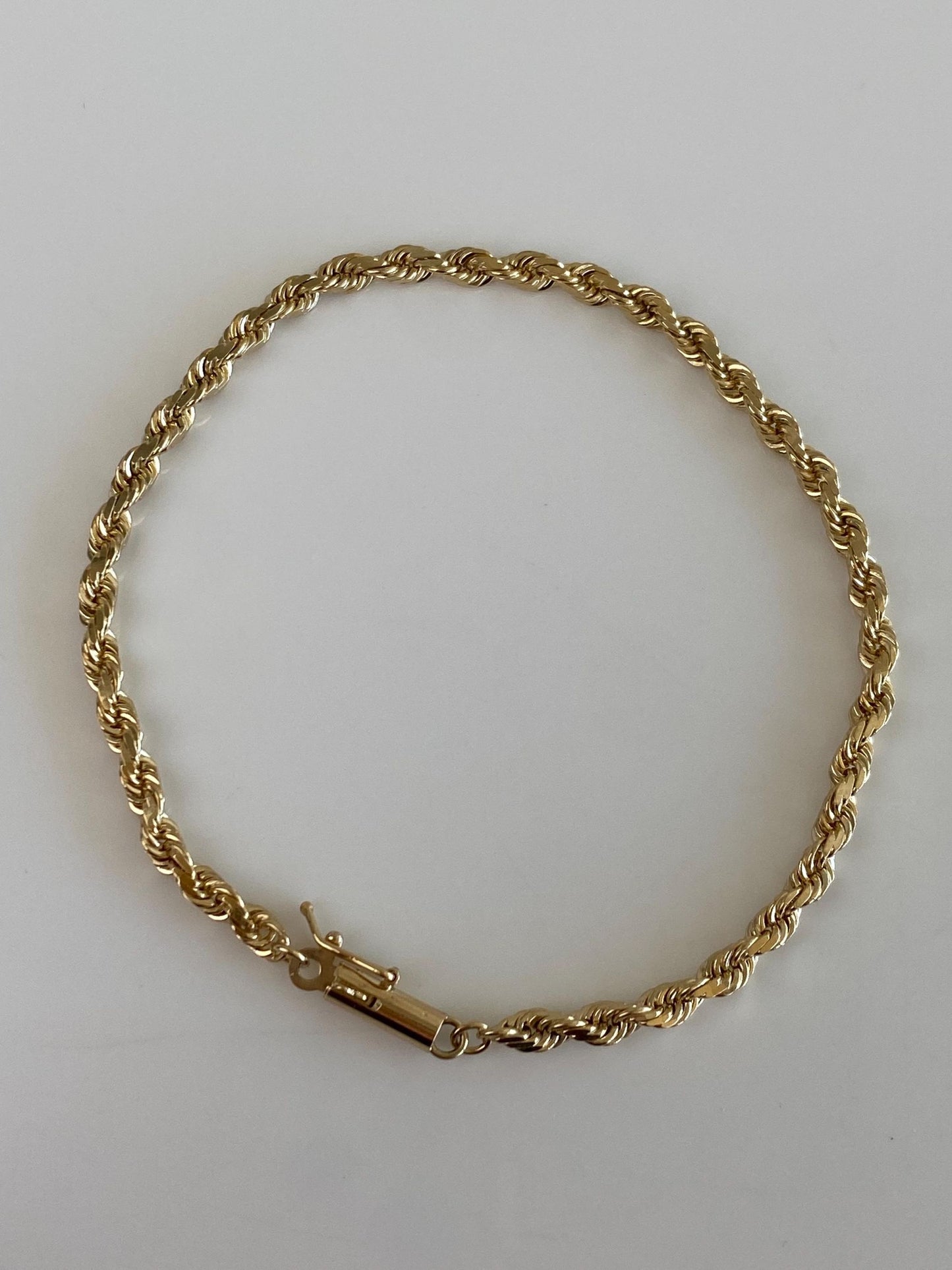 Vintage Solid 14k Yellow Gold Diamond Cut Rope Chain Bracelet - 7 inches