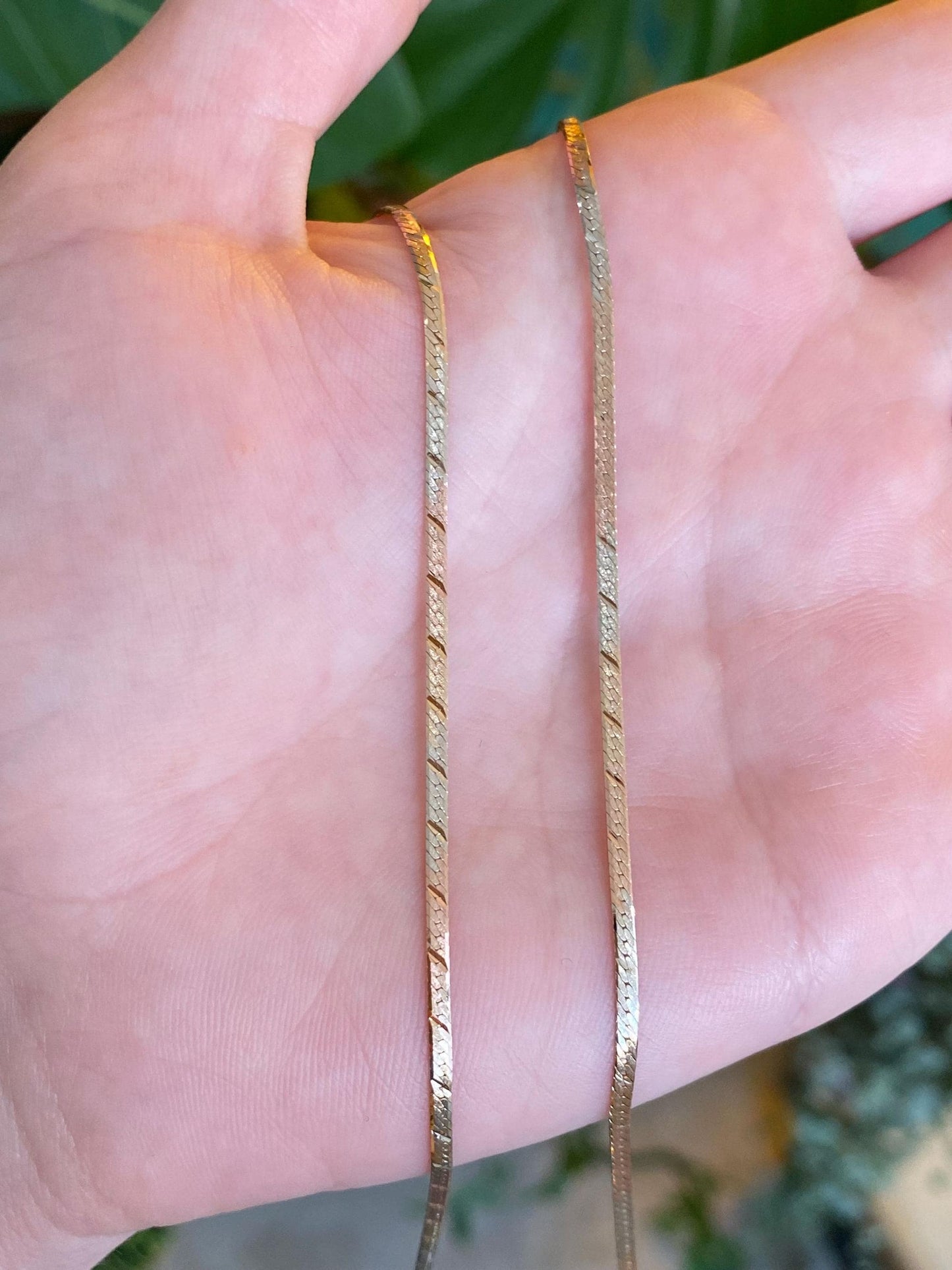 Vintage Solid 14k Tri Tone Gold Pattern Herringbone Chain Necklace - 20.25 inches