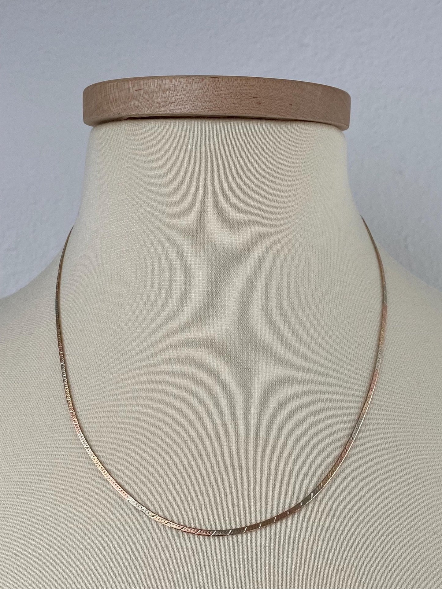 Vintage Solid 14k Tri Tone Gold Pattern Herringbone Chain Necklace - 20.25 inches