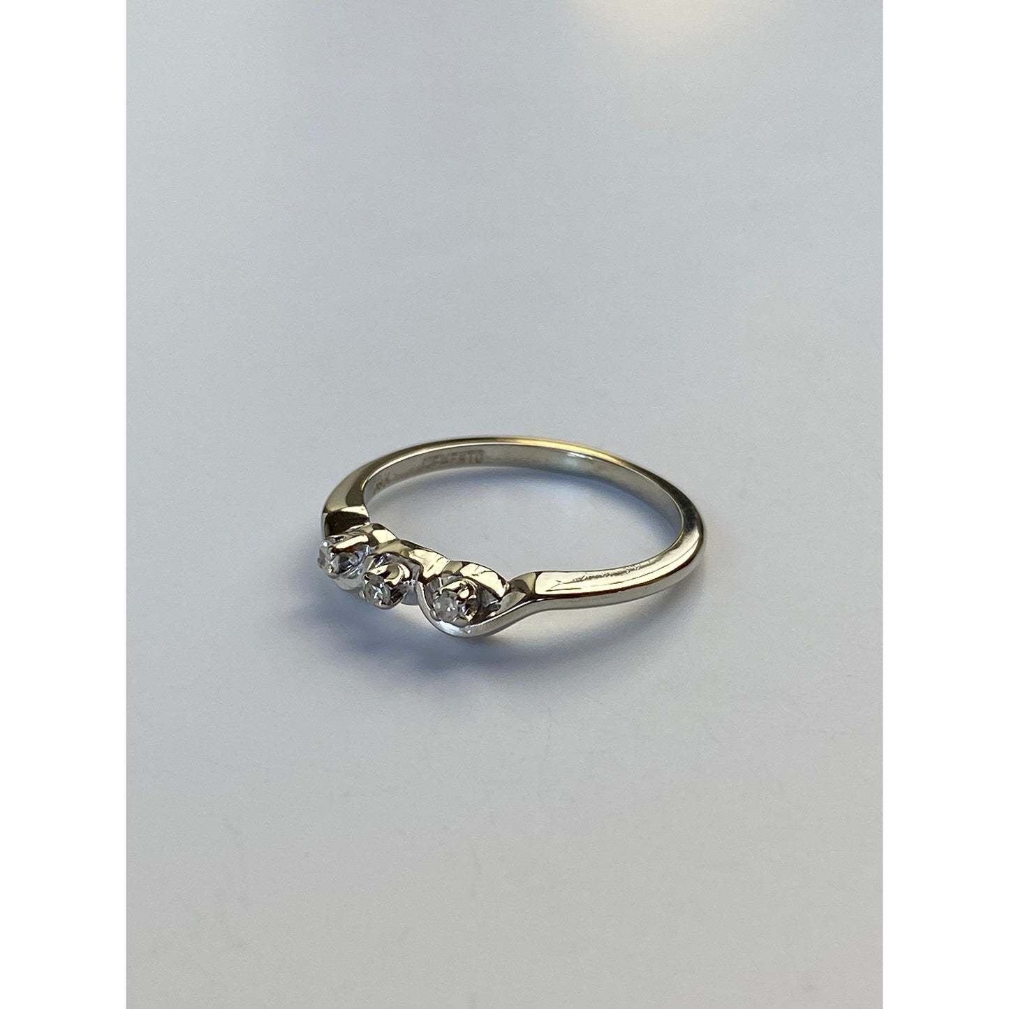 Vintage Solid 14k White Gold Clear Sapphire Ring - Size 4.75