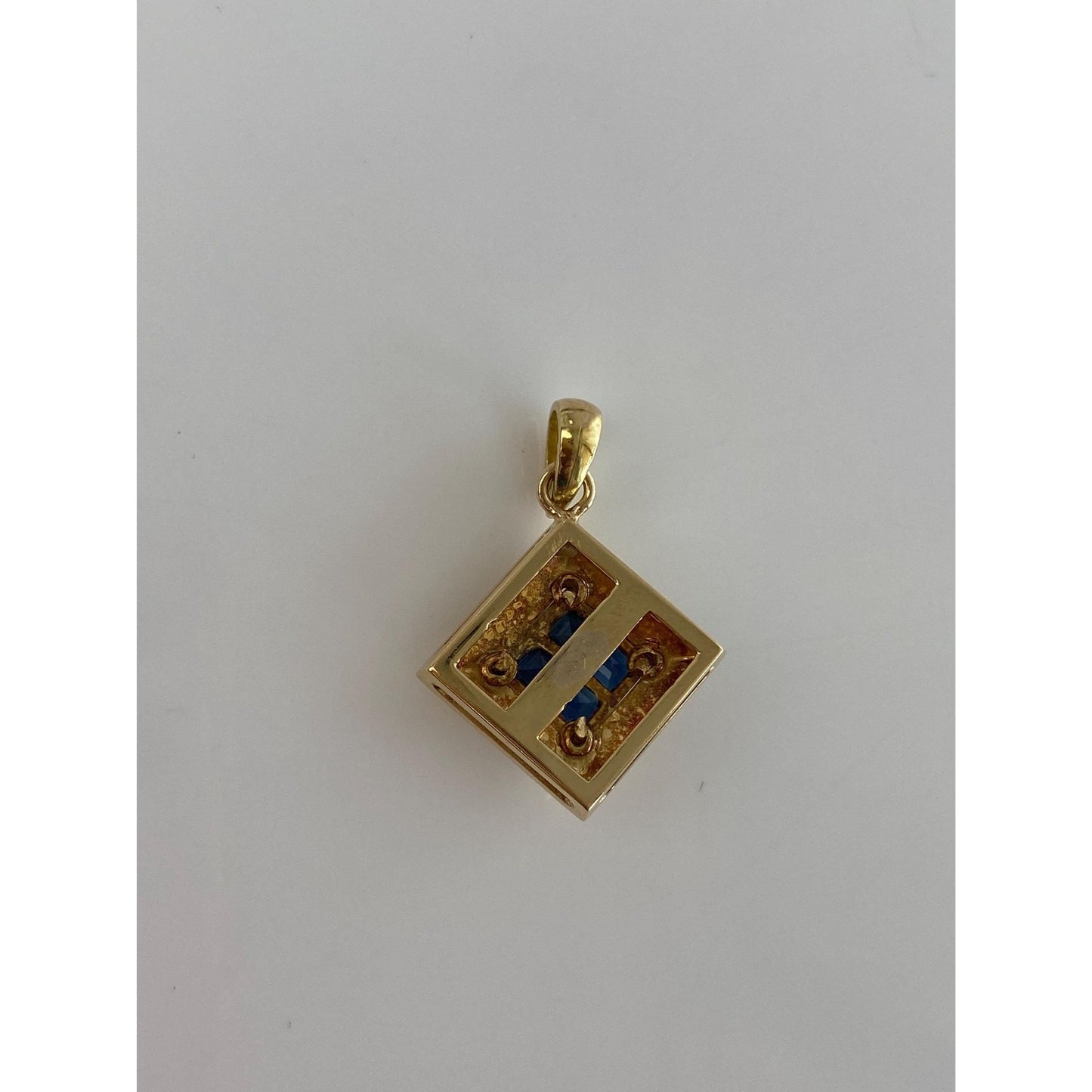 Vintage Solid 18k Yellow Gold Blue Sapphire Square Charm