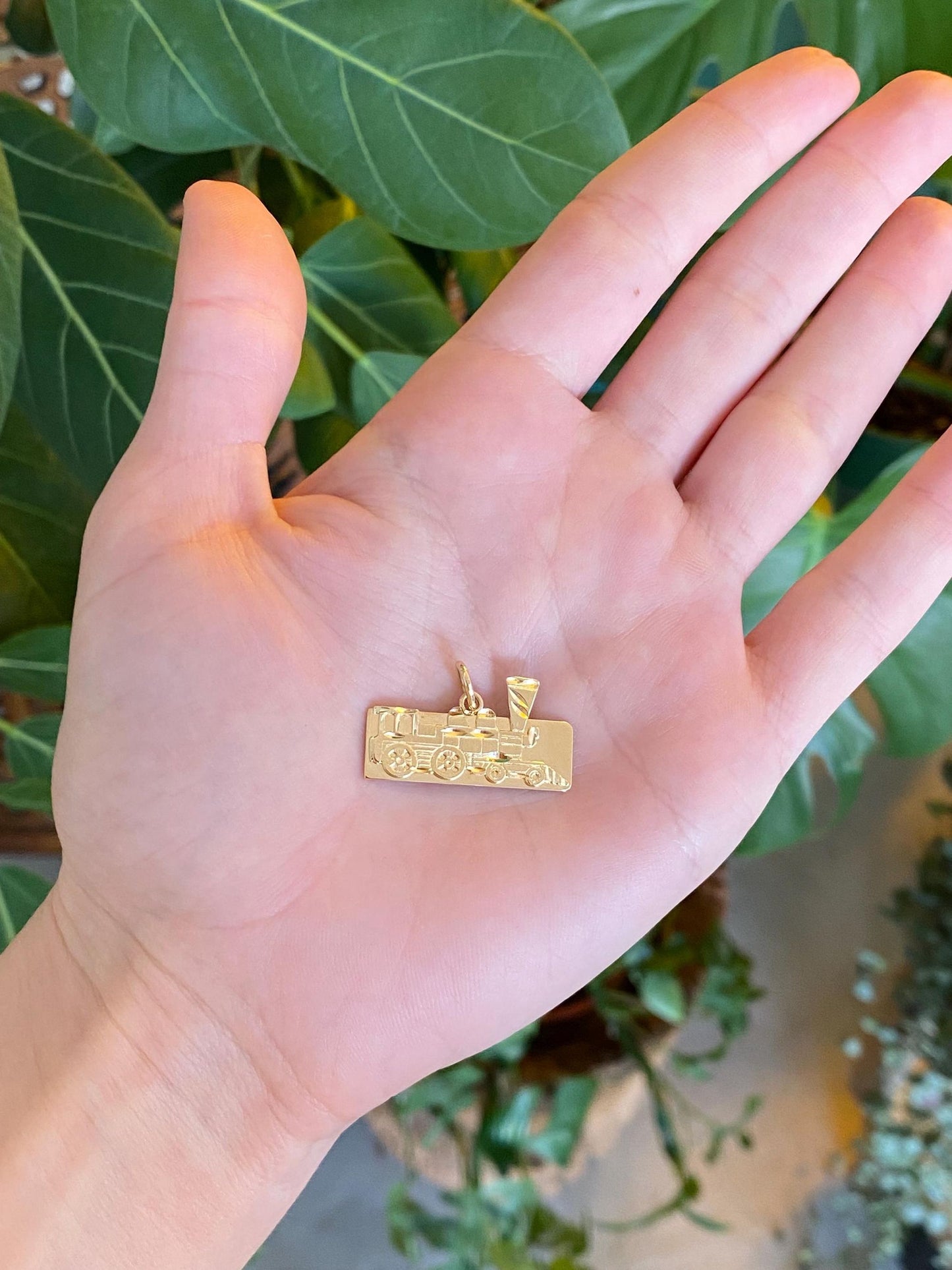 Vintage Solid 14k Yellow Gold Train Charm