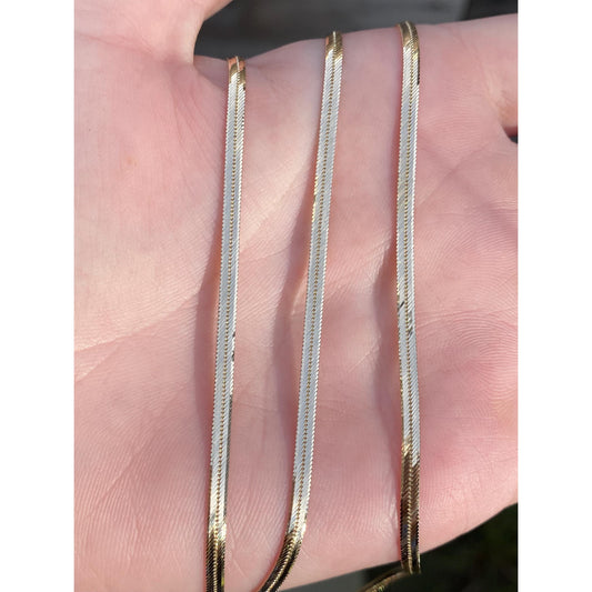 Vintage Solid 14k Yellow Gold Slim Herringbone Chain Necklace - 24 inches