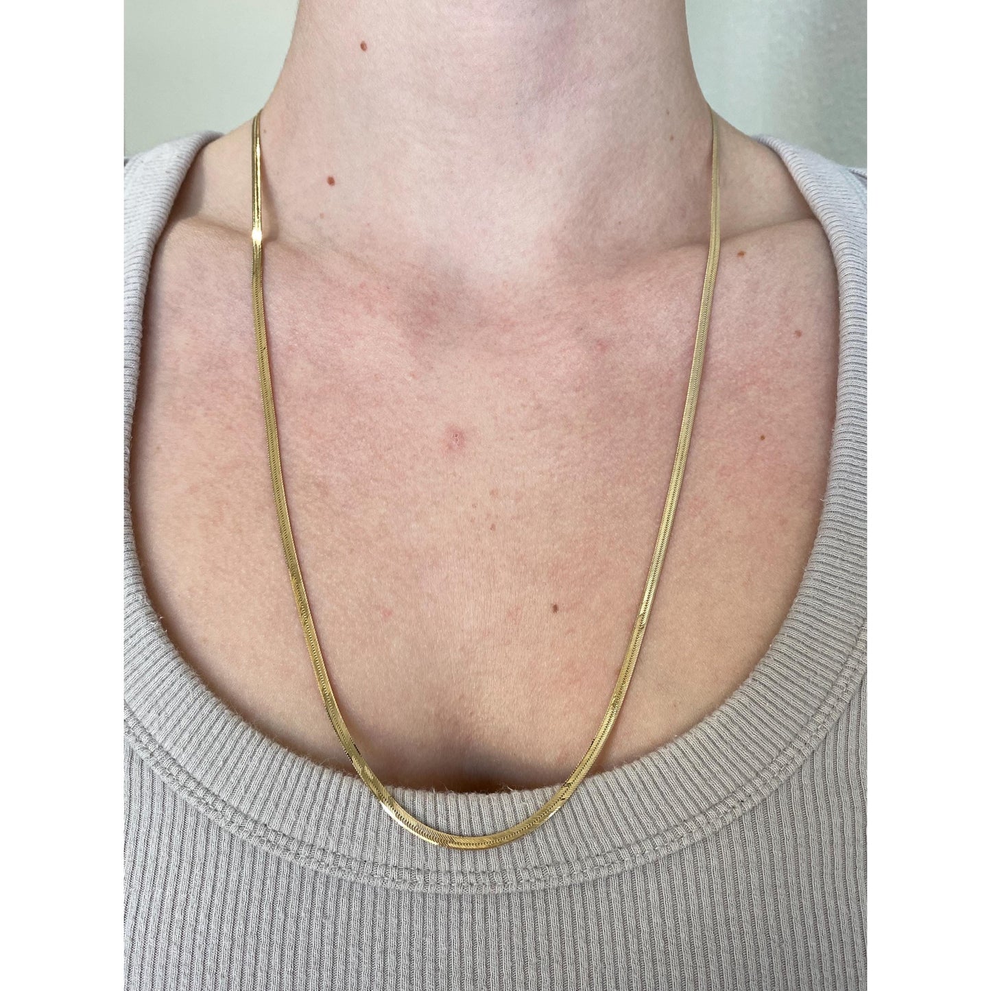 Vintage Solid 14k Yellow Gold Slim Herringbone Chain Necklace - 24 inches