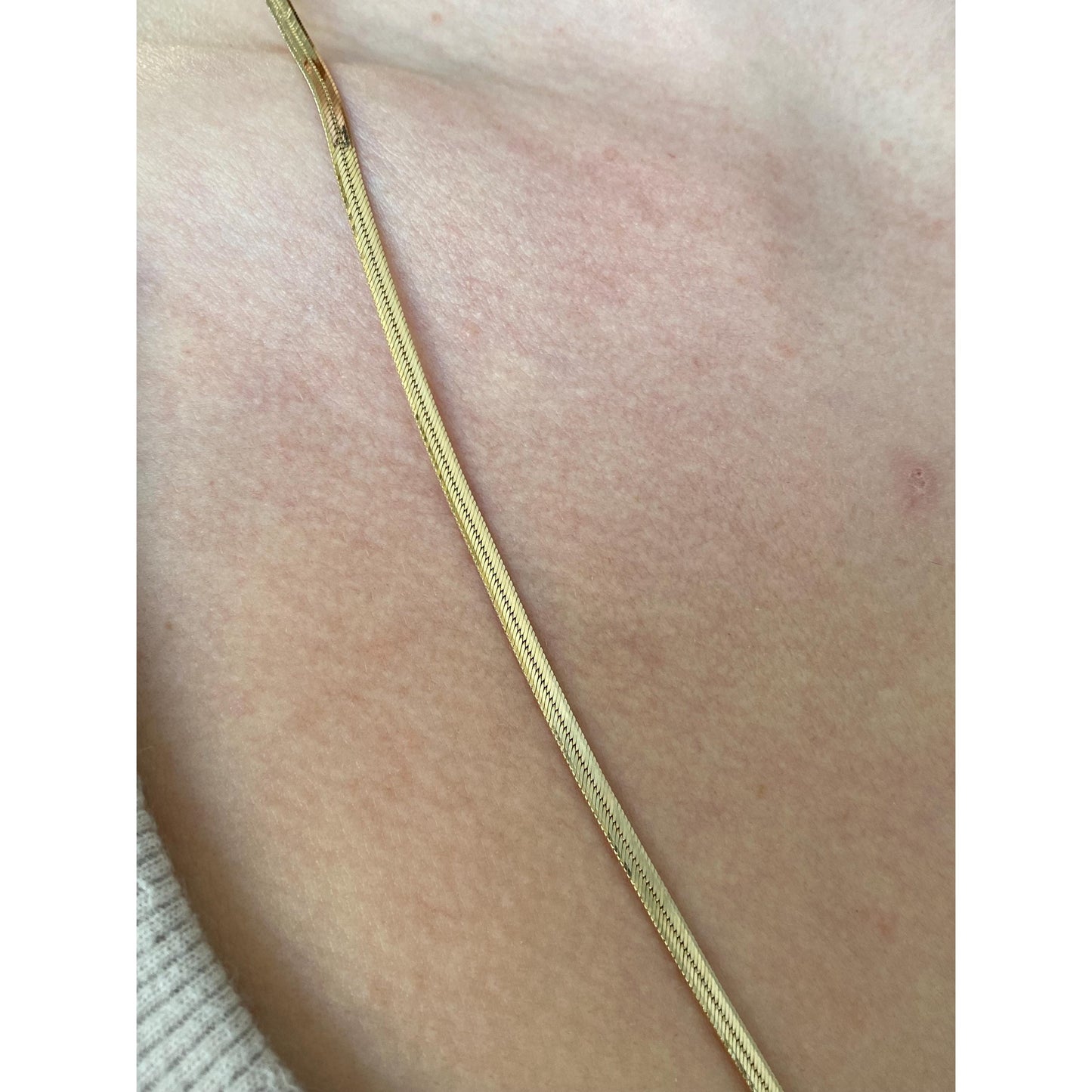 Vintage Solid 14k Yellow Gold Slim Herringbone Chain Necklace - 24 inches