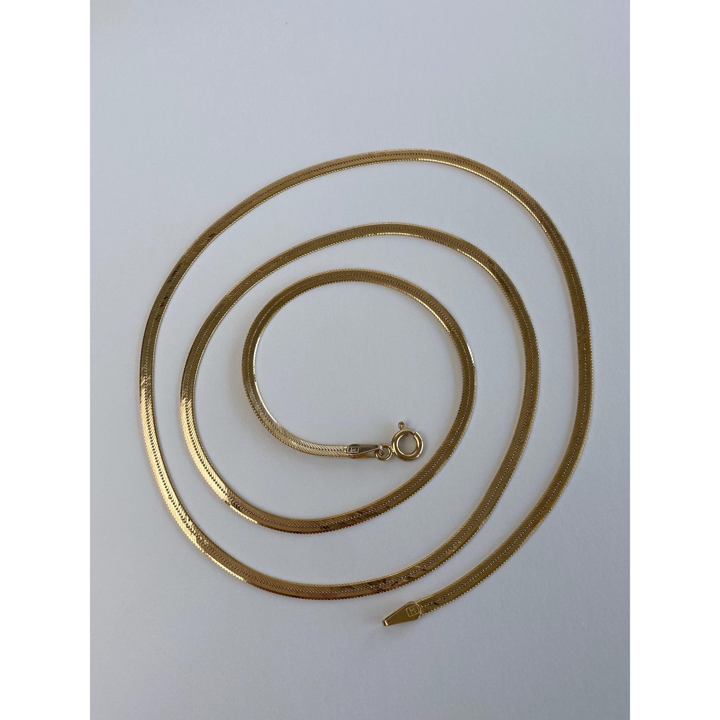 Vintage Solid 14k Yellow Gold Slim Herringbone Chain Necklace - 24 inches