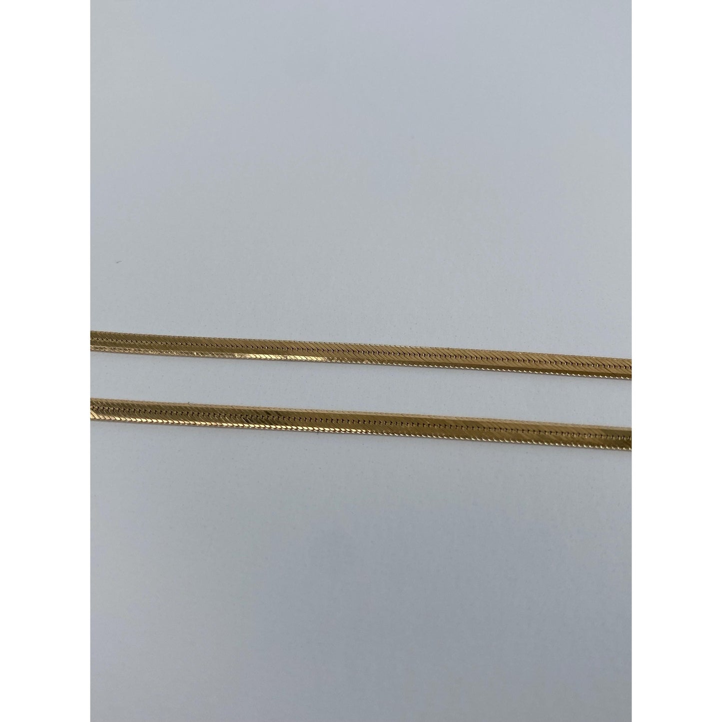 Vintage Solid 14k Yellow Gold Slim Herringbone Chain Necklace - 24 inches