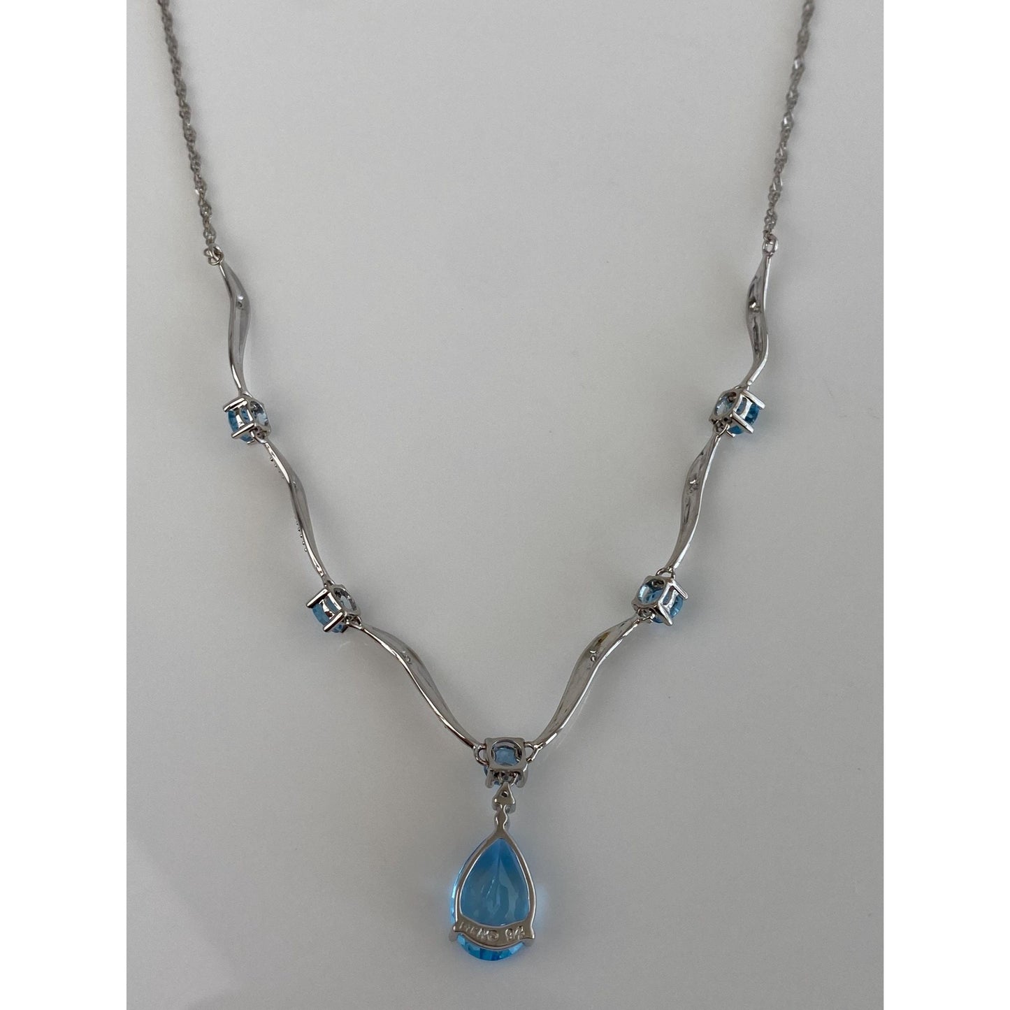 Vintage Solid 14k White Gold Topaz & Diamond Twist Chain Necklace - 16.75 inches