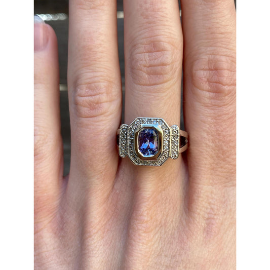 Solid 14k White Gold Tanzanite Diamond Ring - Size 7.75