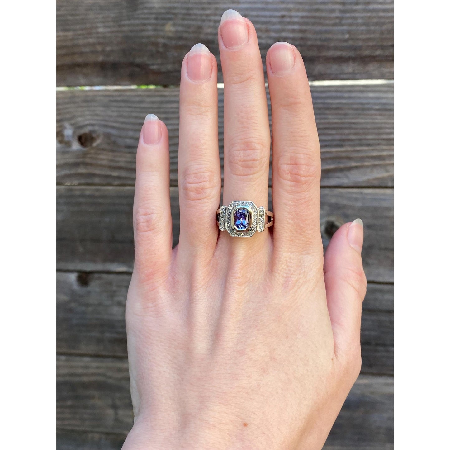 Solid 14k White Gold Tanzanite Diamond Ring - Size 7.75