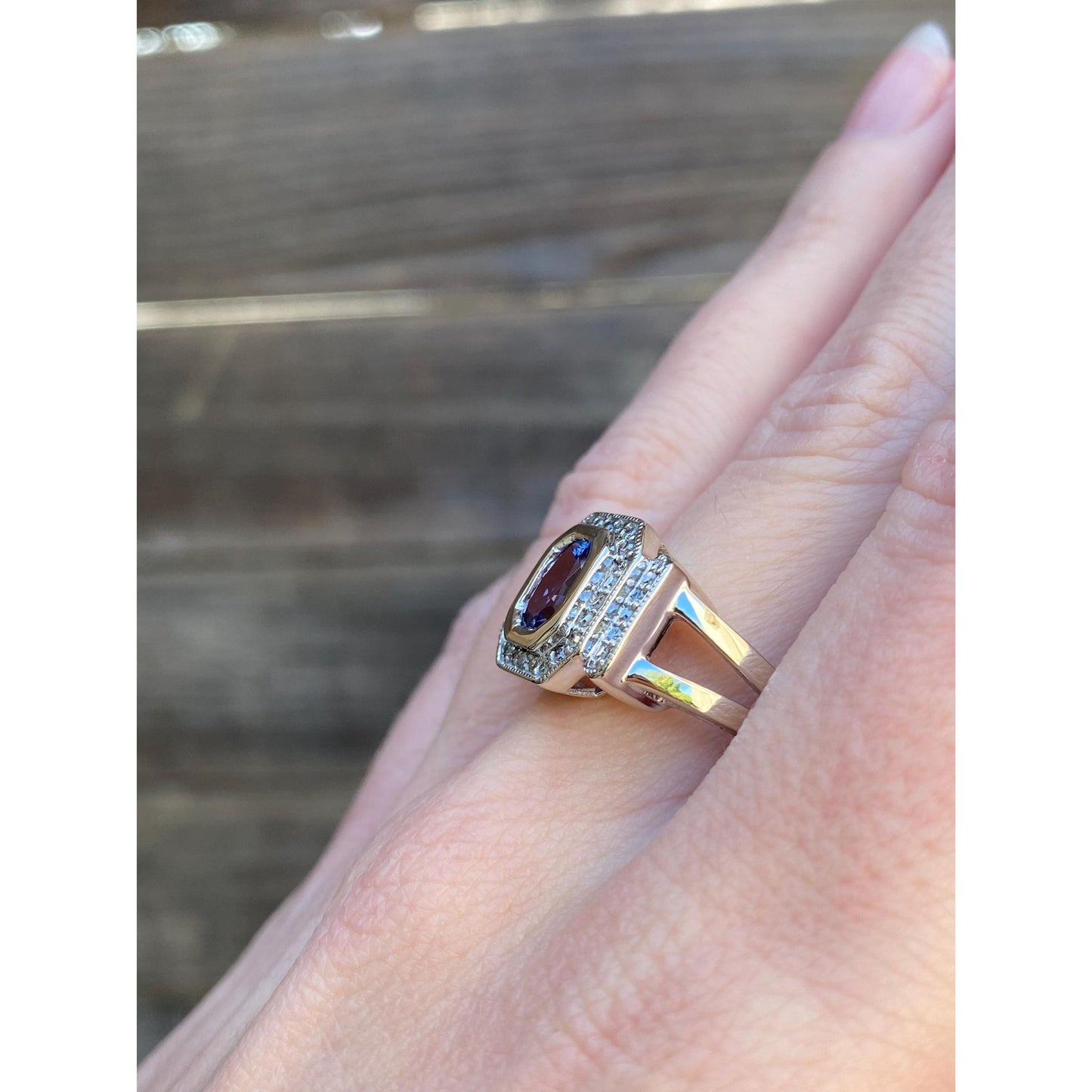 Solid 14k White Gold Tanzanite Diamond Ring - Size 7.75