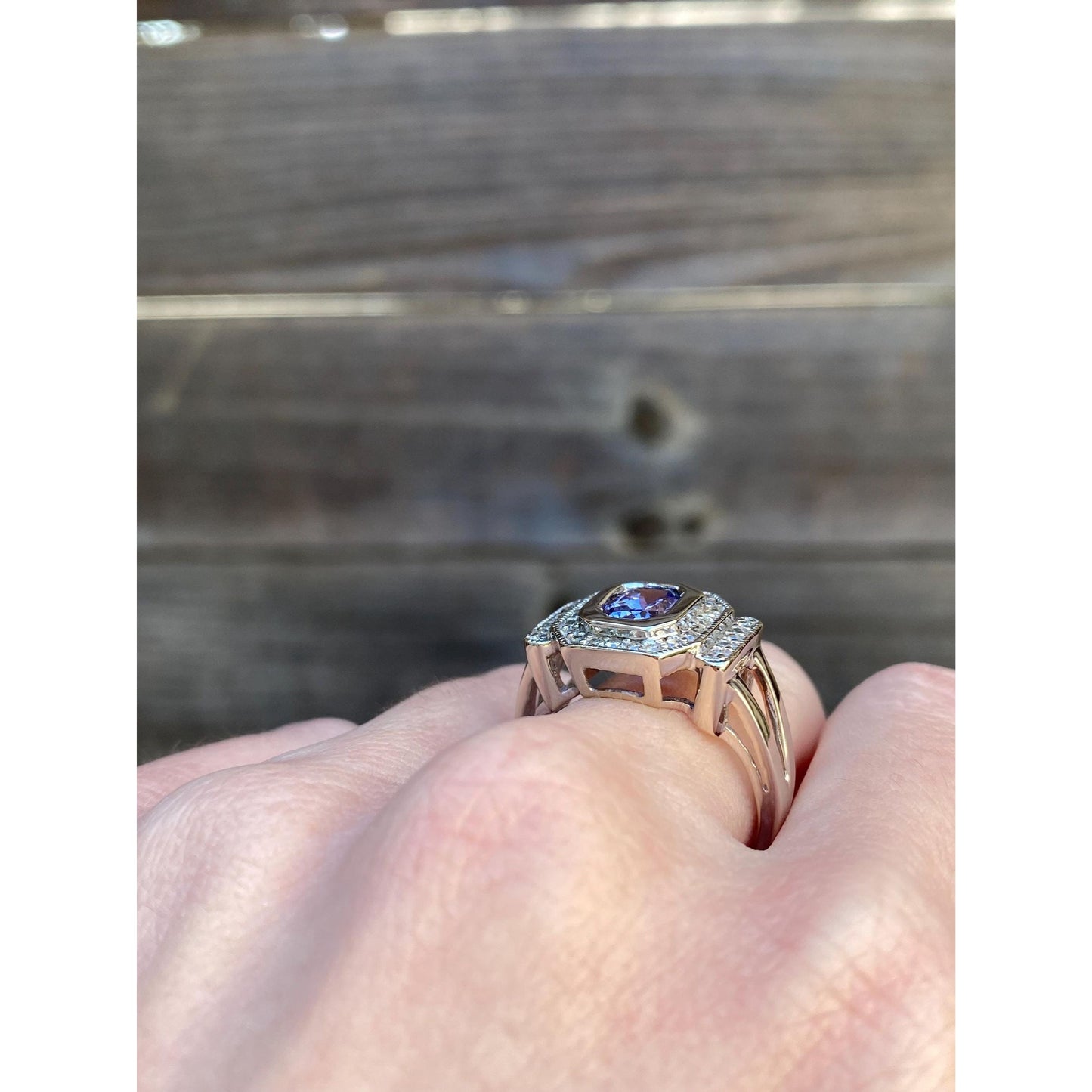 Solid 14k White Gold Tanzanite Diamond Ring - Size 7.75