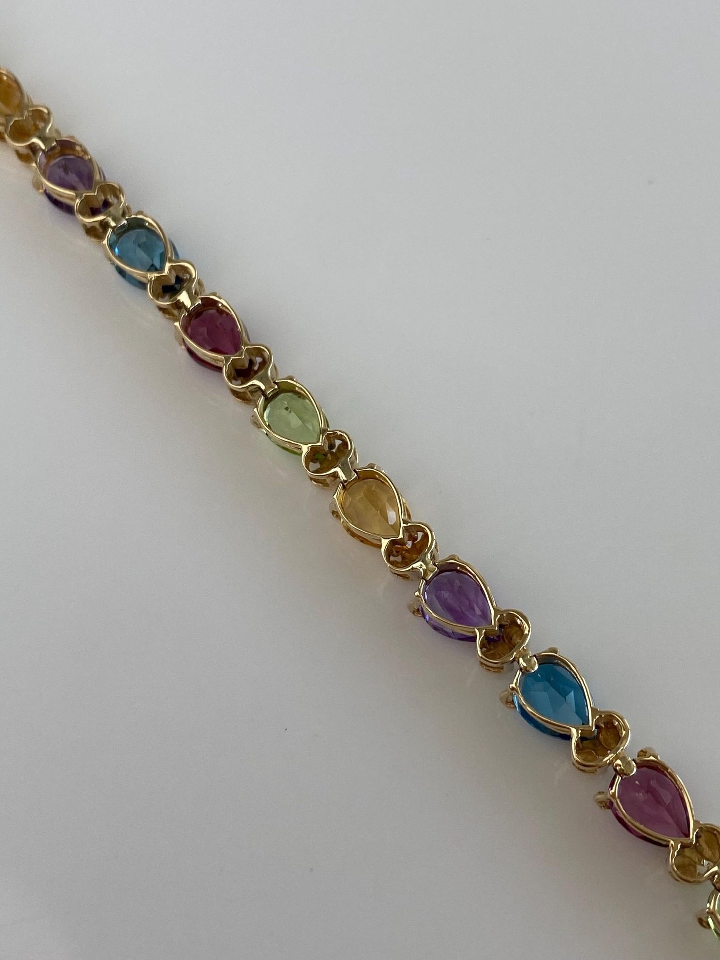 Vintage Solid 14k Yellow Gold Pink Tourmaline Topaz Peridot Citrine Amethyst Link Bracelet - 7.5 inches