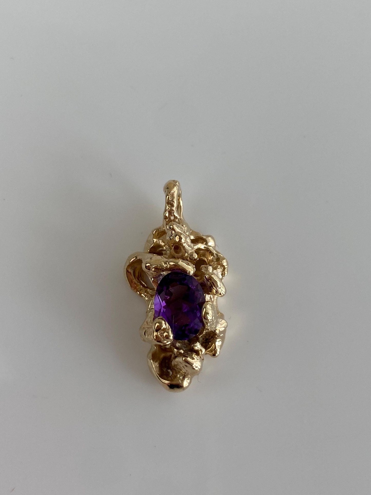 Vintage Solid 14k Yellow Gold Purple Spinel Organic Charm