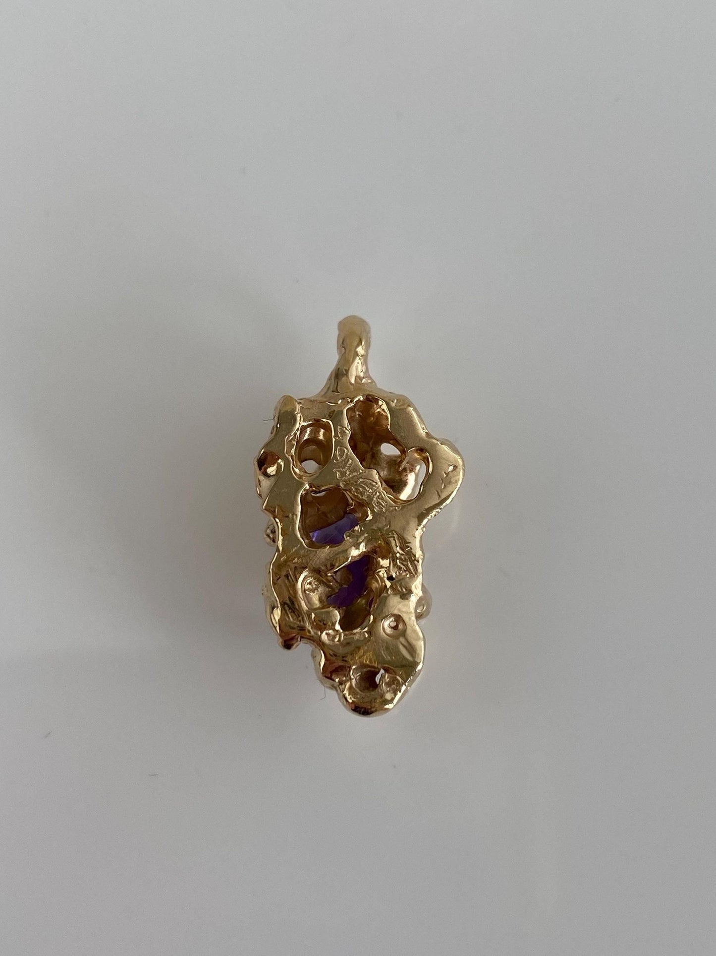 Vintage Solid 14k Yellow Gold Purple Spinel Organic Charm