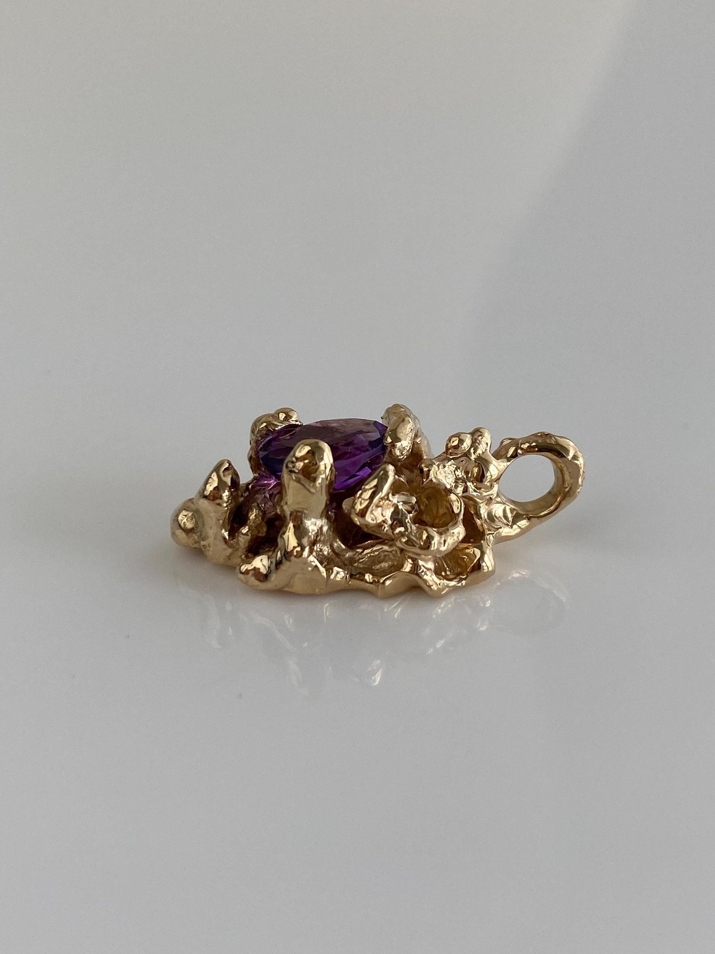 Vintage Solid 14k Yellow Gold Purple Spinel Organic Charm