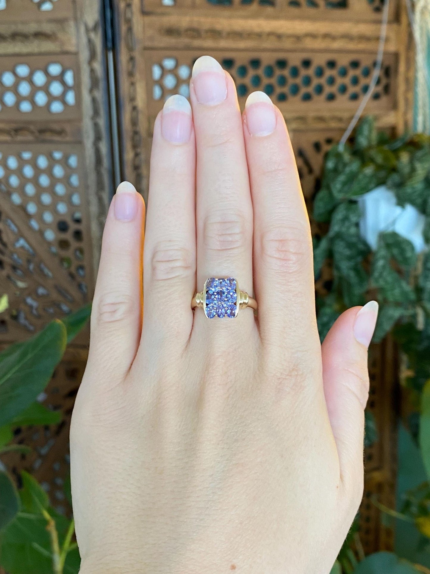 Solid 14k Yellow Gold Tanzanite Rows Ring - Size 8