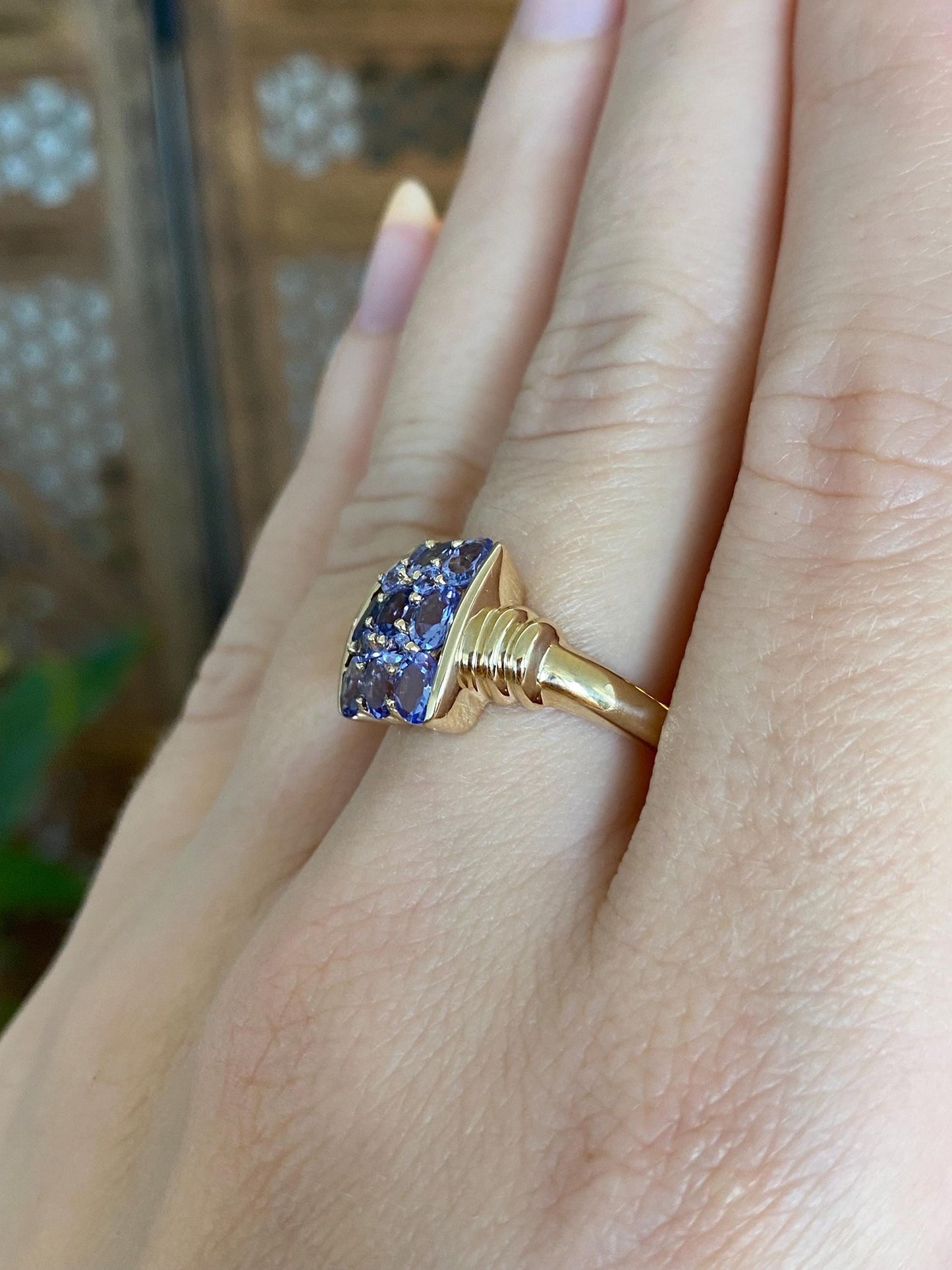 Solid 14k Yellow Gold Tanzanite Rows Ring - Size 8
