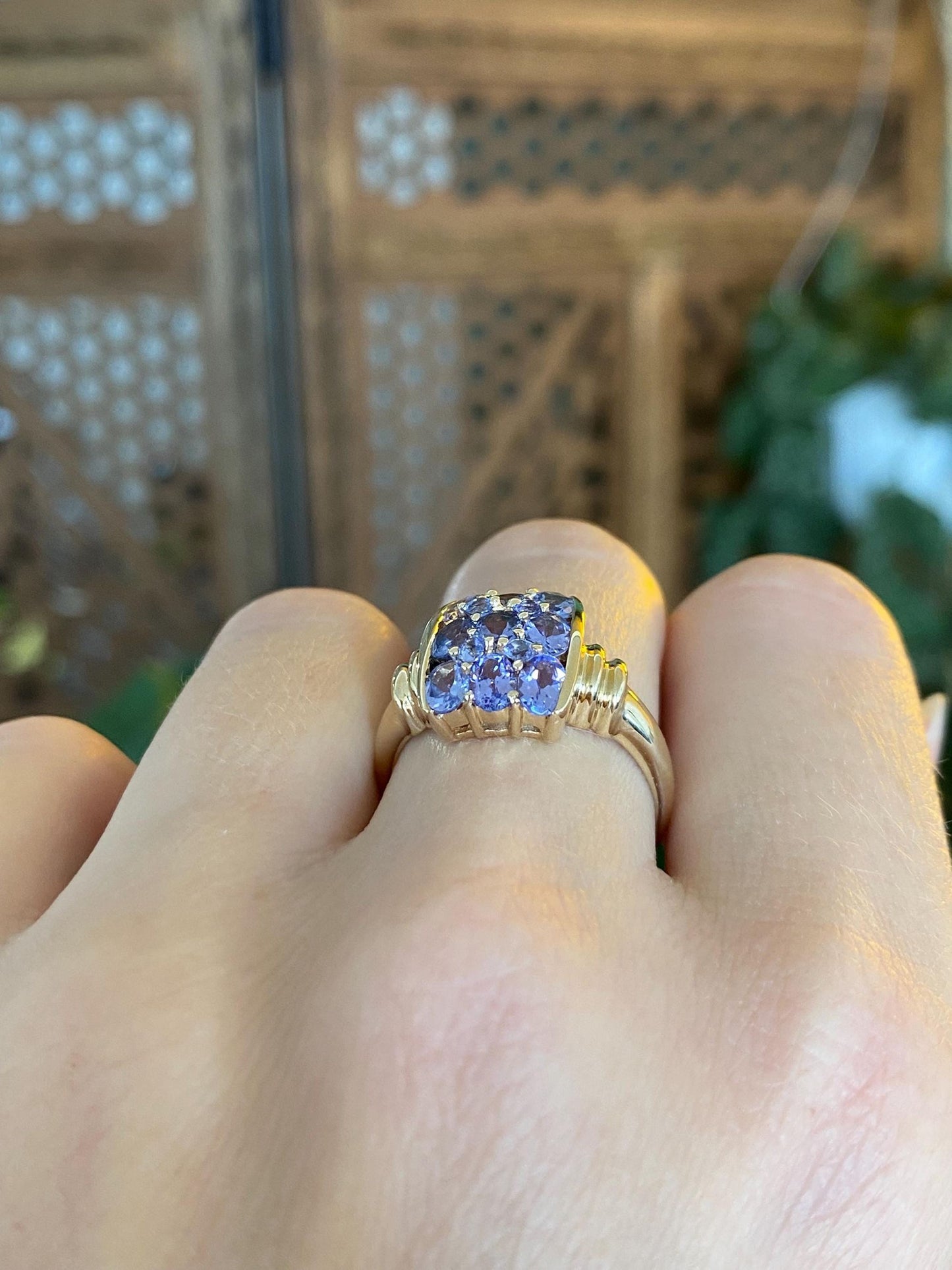 Solid 14k Yellow Gold Tanzanite Rows Ring - Size 8