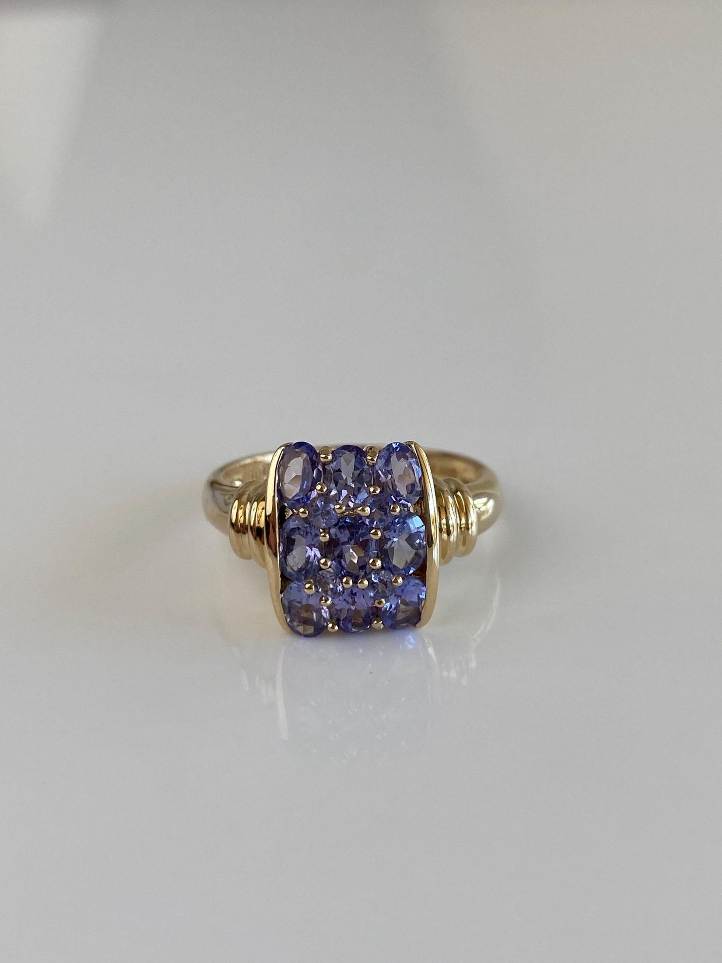 Solid 14k Yellow Gold Tanzanite Rows Ring - Size 8